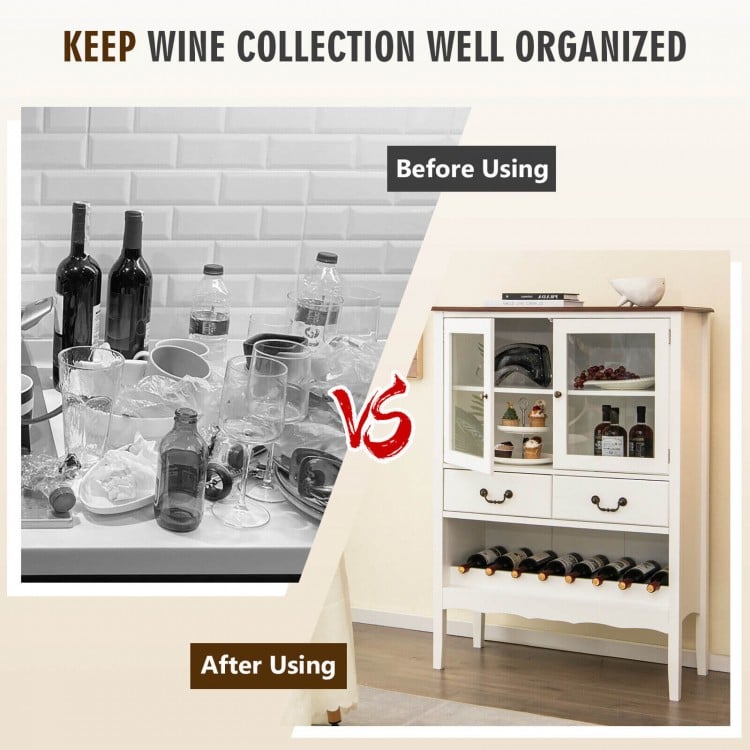 Sideboard Buffet Cabinet with 2 Tempered Glass Doors-White