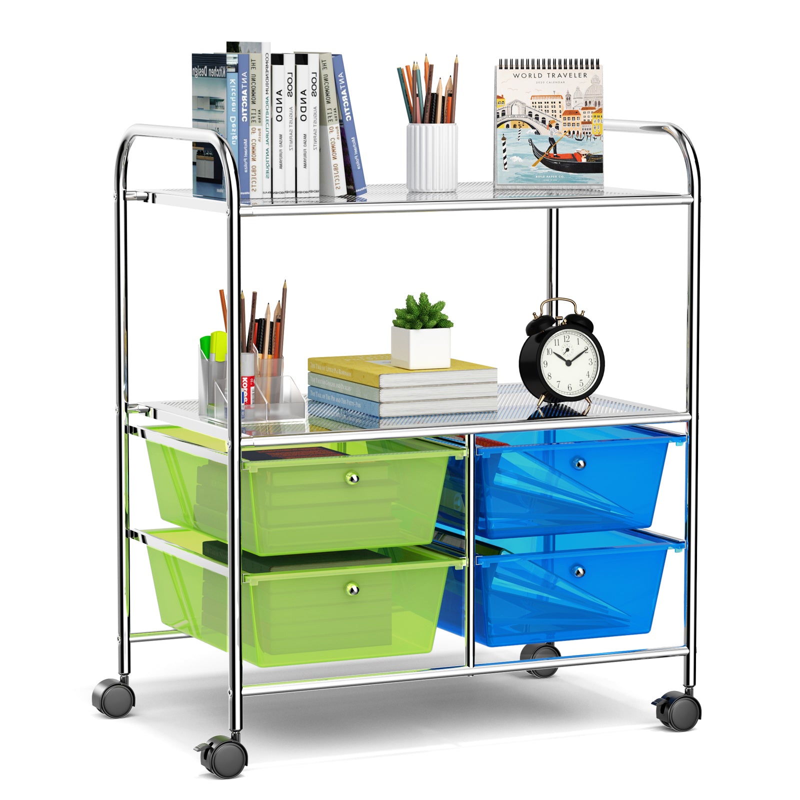 4 Drawers Rolling Storage Cart-Blue & GreenÂ