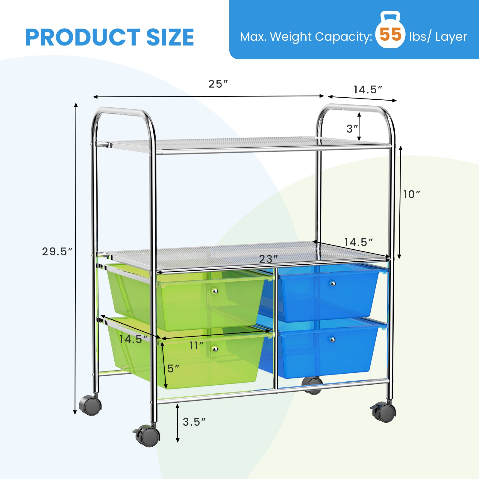 4 Drawers Rolling Storage Cart-Blue & GreenÂ