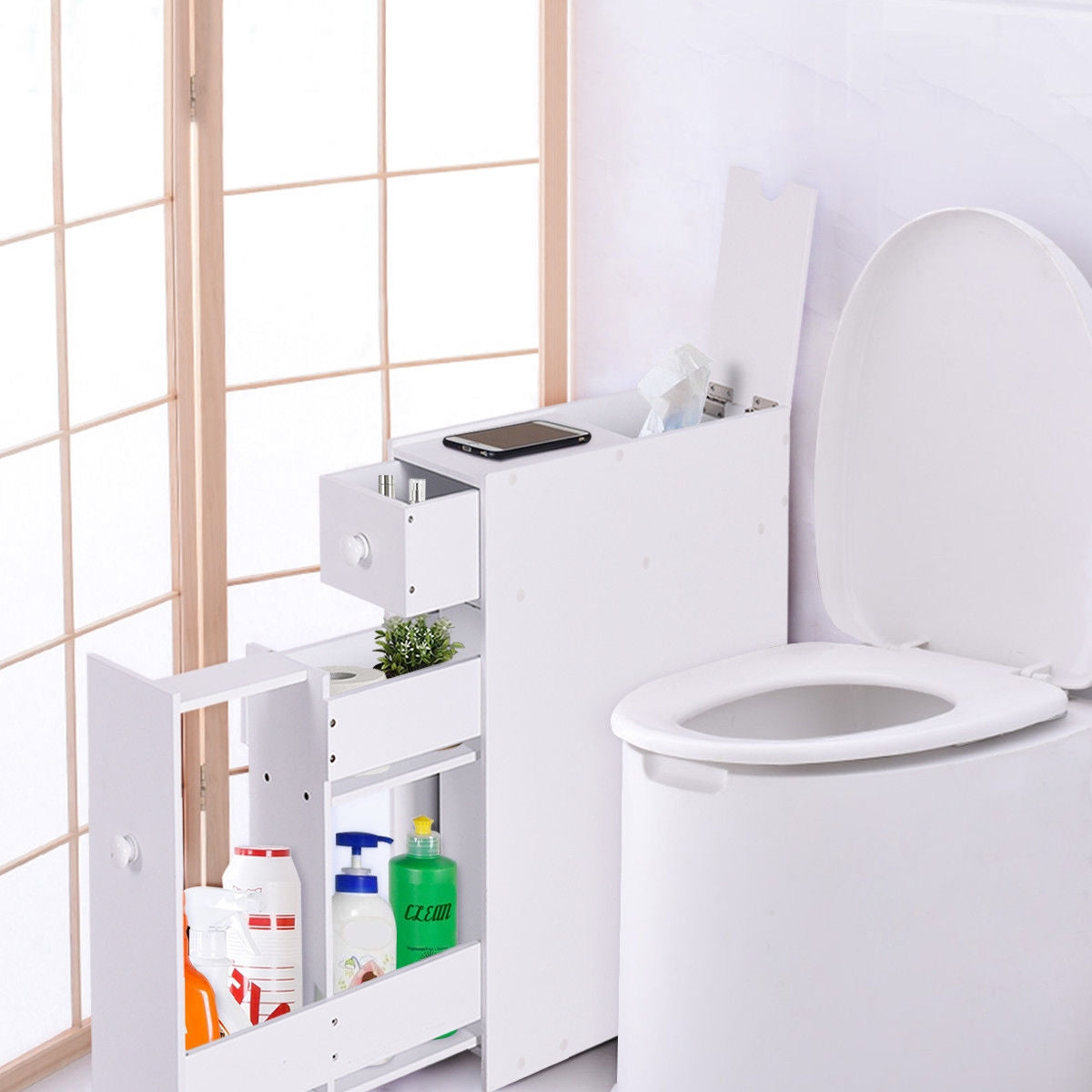 White Bathroom Cabinet Space Saver Storage Organizer-WhiteÂ