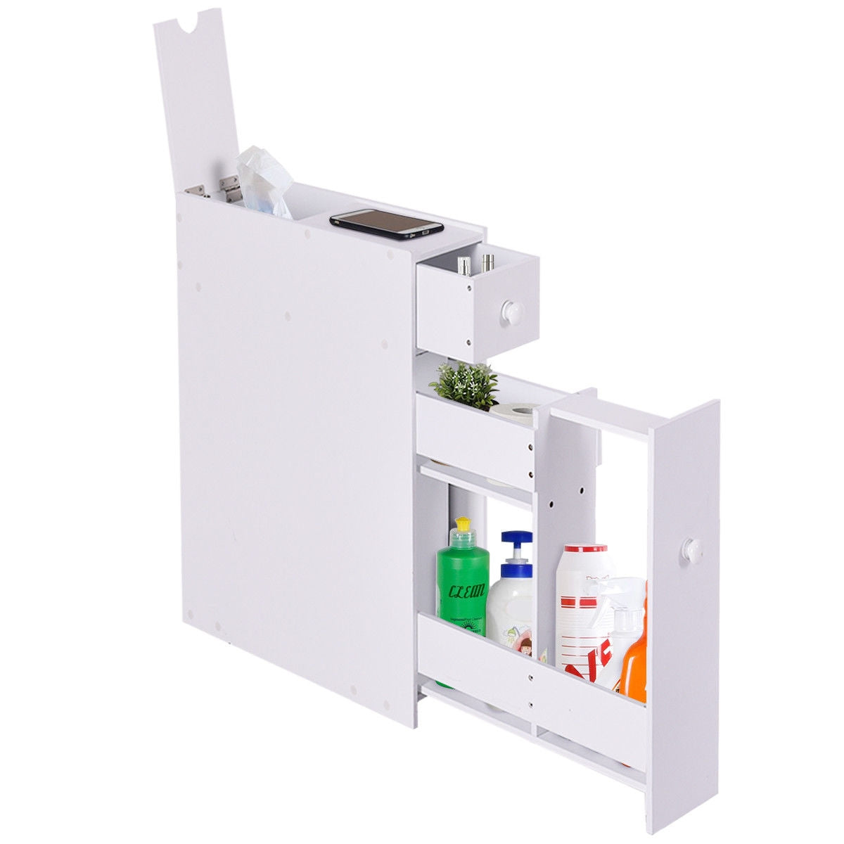 White Bathroom Cabinet Space Saver Storage Organizer-WhiteÂ