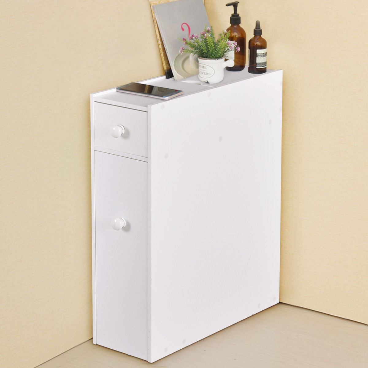 White Bathroom Cabinet Space Saver Storage Organizer-WhiteÂ