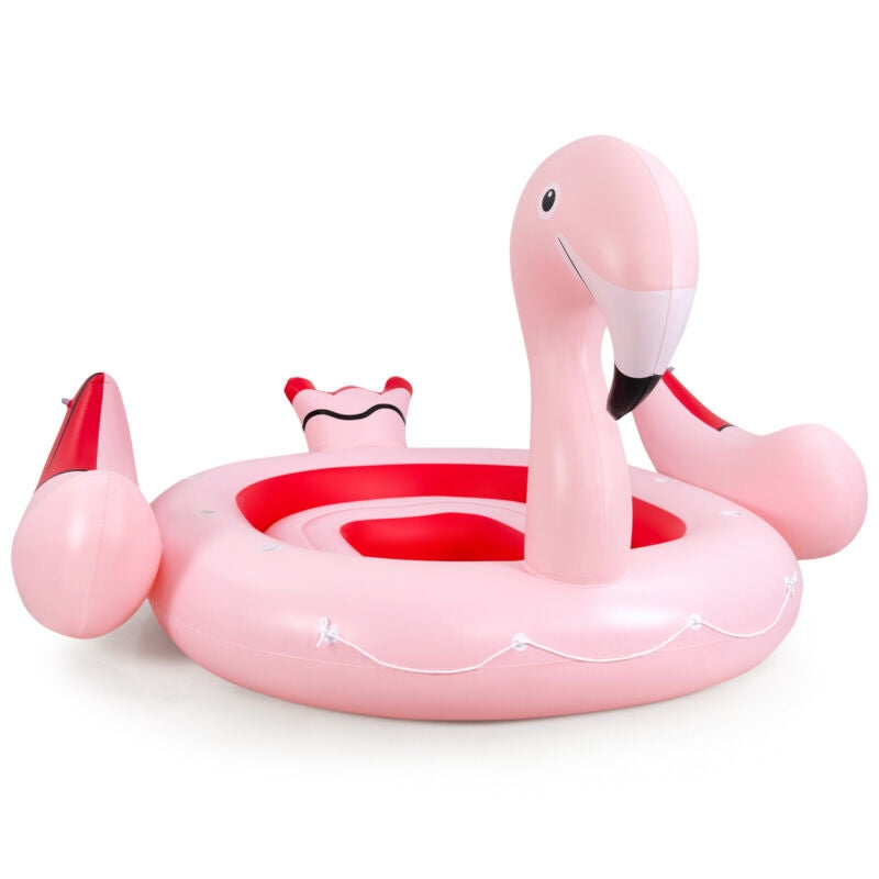 6 People Inflatable Flamingo Floating Island with 6 Cup Holders for Pool and RiverÂ