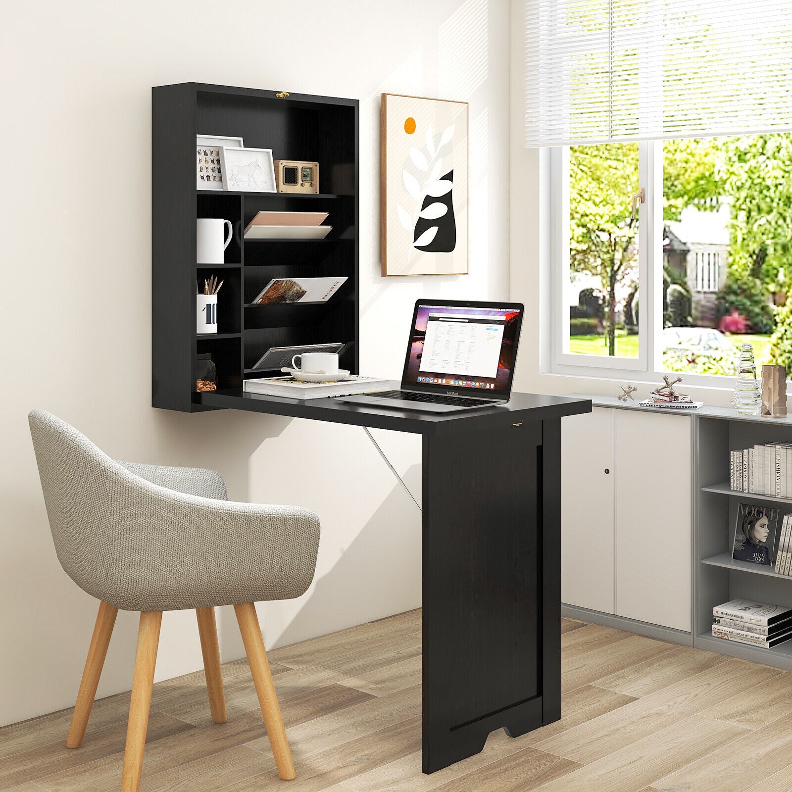 Wall Mounted Fold-Out Convertible Floating Desk Space Saver-BlackÂ