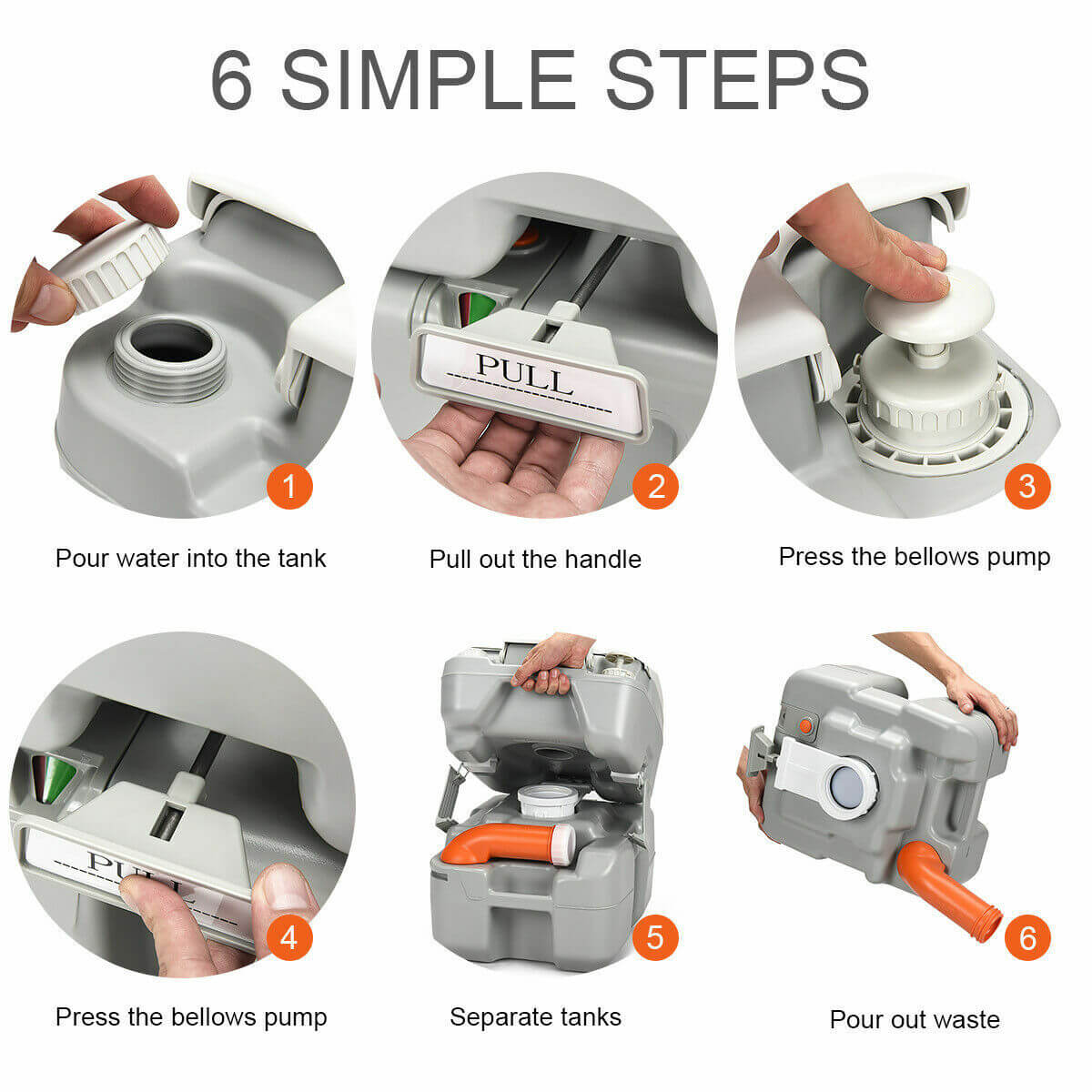5.3 Gallon Portable Travel Toilet with Piston Pump FlushÂ