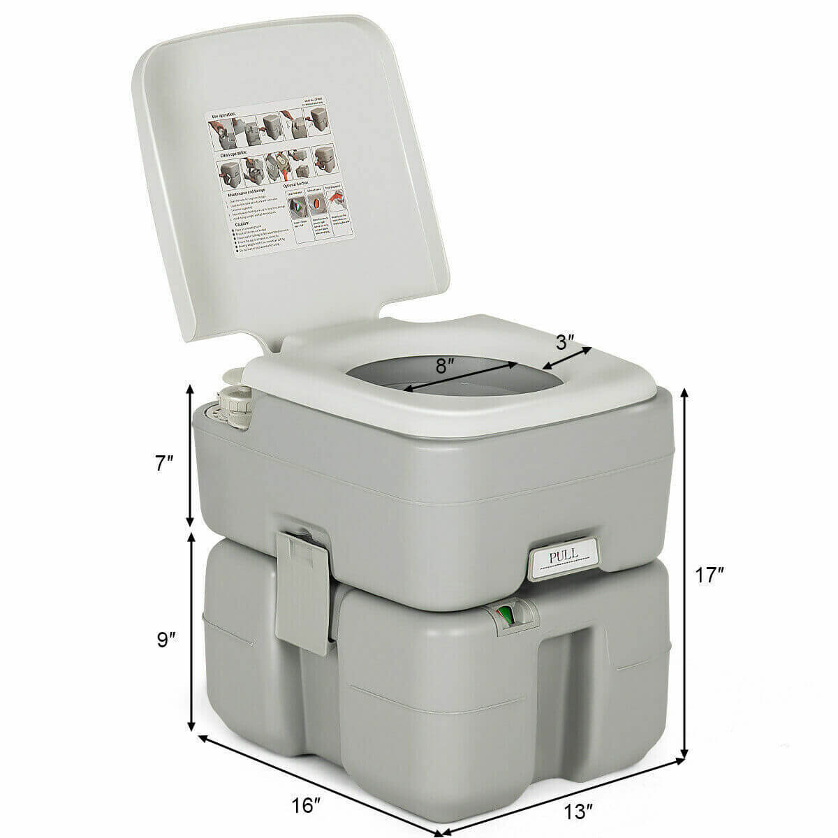 5.3 Gallon Portable Travel Toilet with Piston Pump FlushÂ