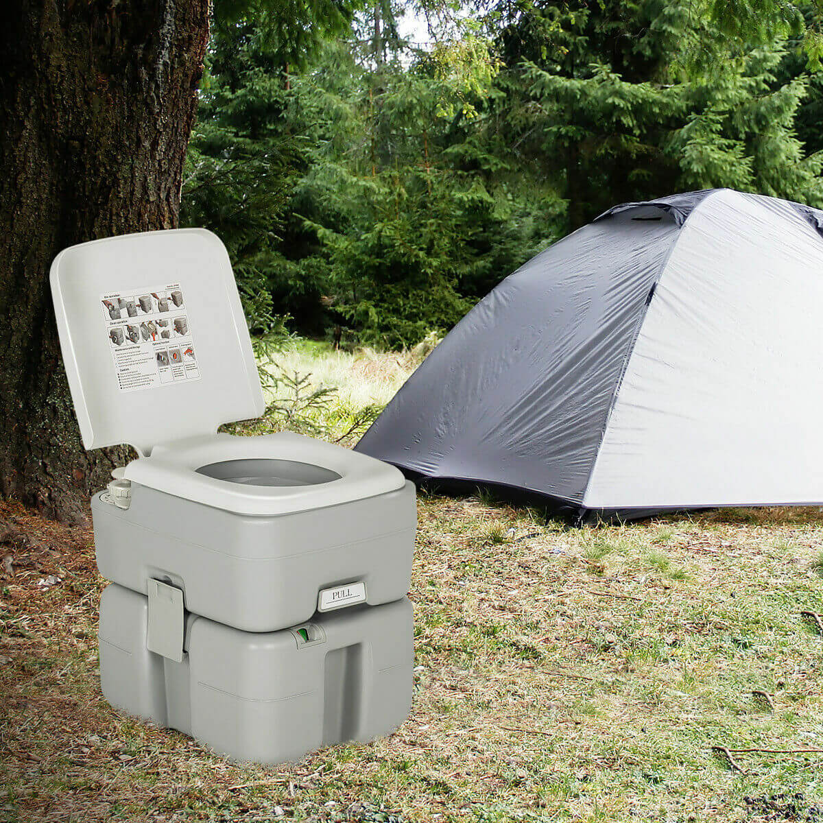 5.3 Gallon Portable Travel Toilet with Piston Pump FlushÂ