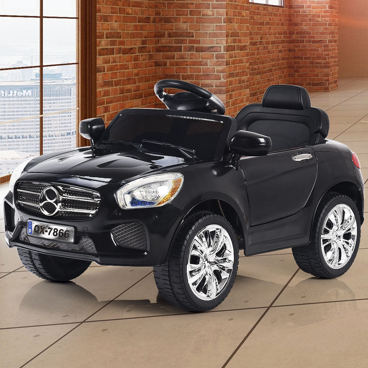 6V Kids Remote Control Battery Powered LED Lights Riding Car-BlackÂ