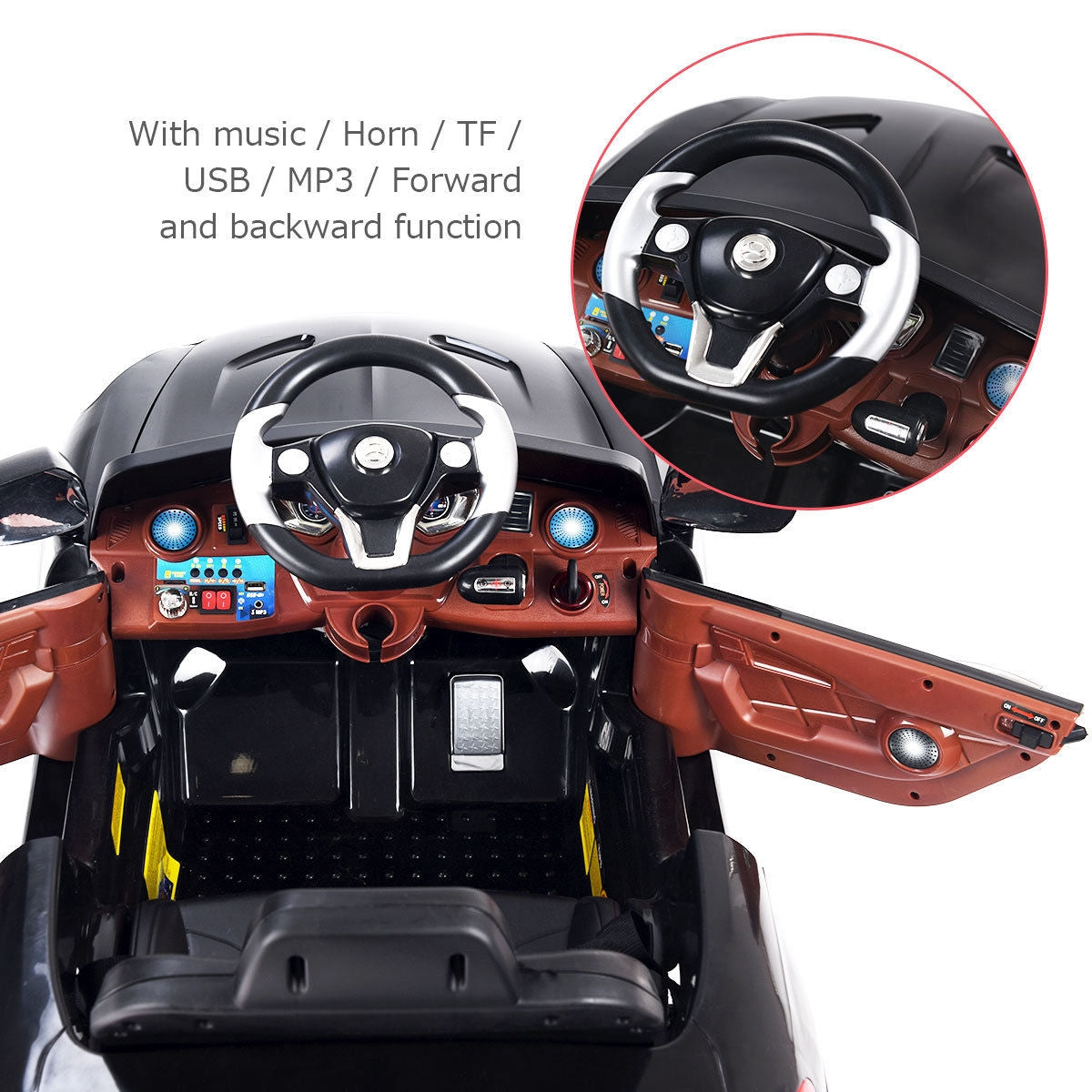 6V Kids Remote Control Battery Powered LED Lights Riding Car-BlackÂ