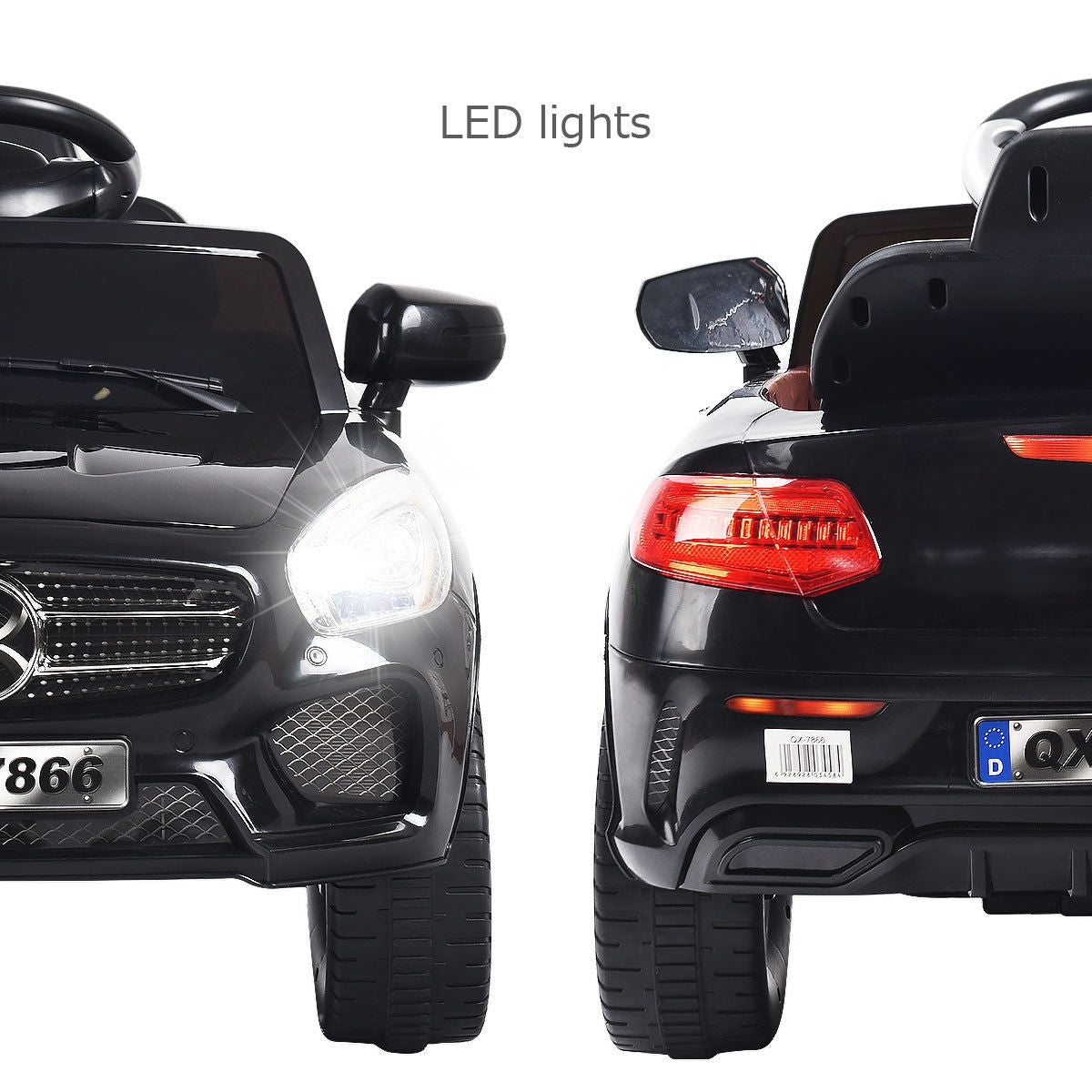 6V Kids Remote Control Battery Powered LED Lights Riding Car-BlackÂ