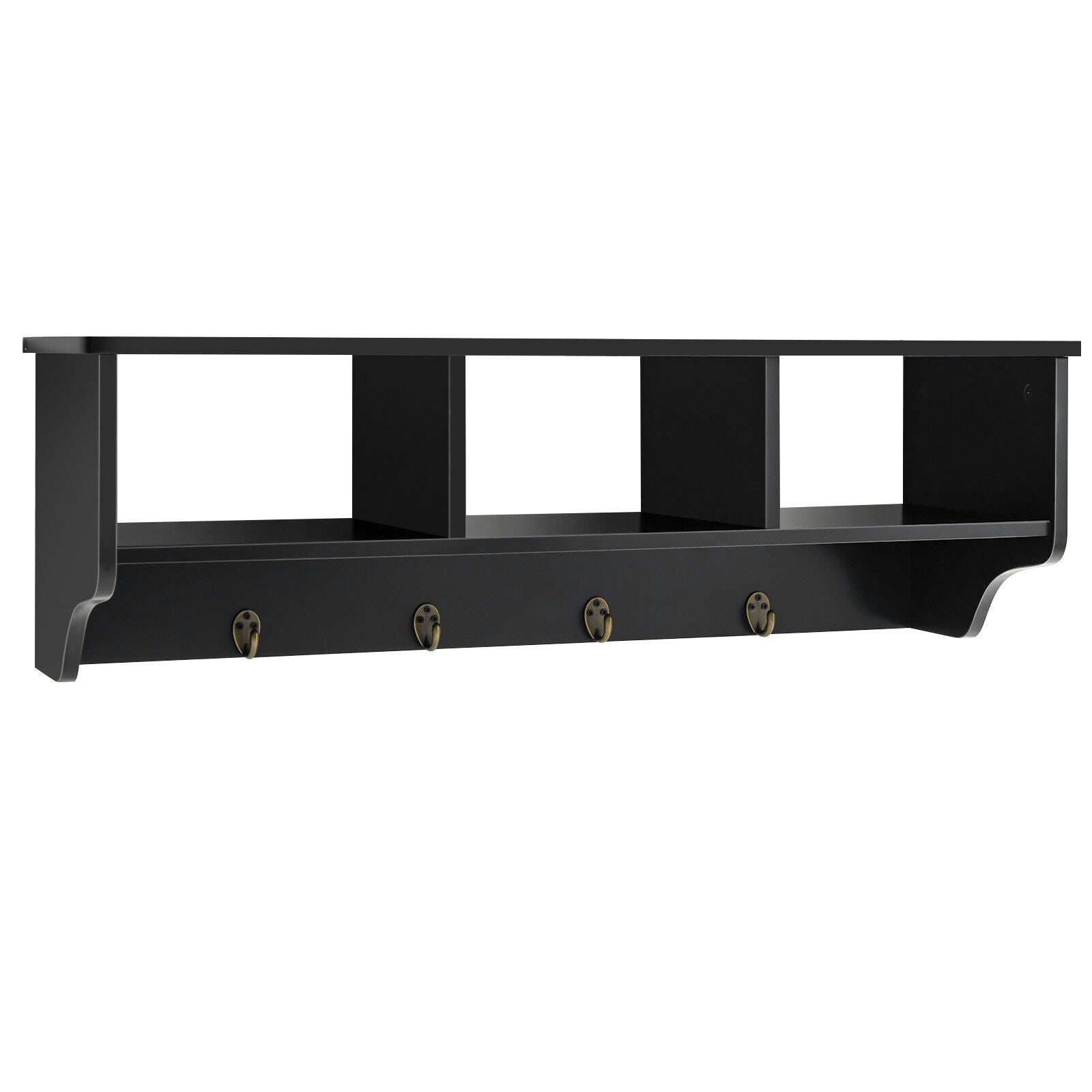 Wall Mount Cubby Organizer Hooks Entryway Storage Shelf-BlackÂ