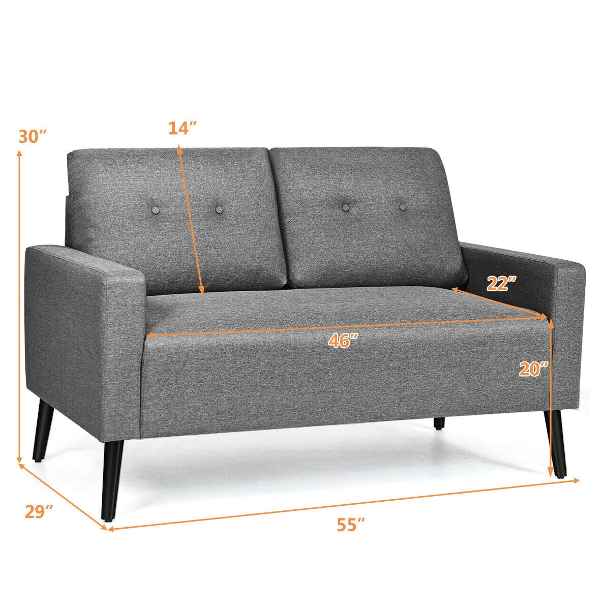 55 Inch Modern Loveseat Sofa with Cloth Cushion-GrayÂ