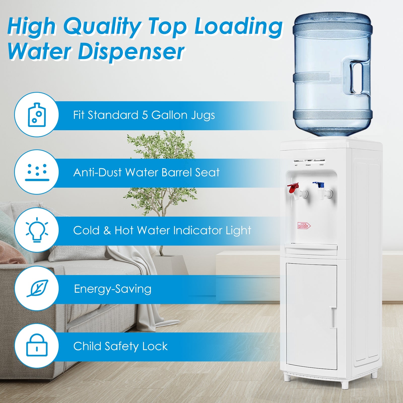 5 Gallons Hot and Cold Water Cooler Dispenser with Child Safety LockÂ