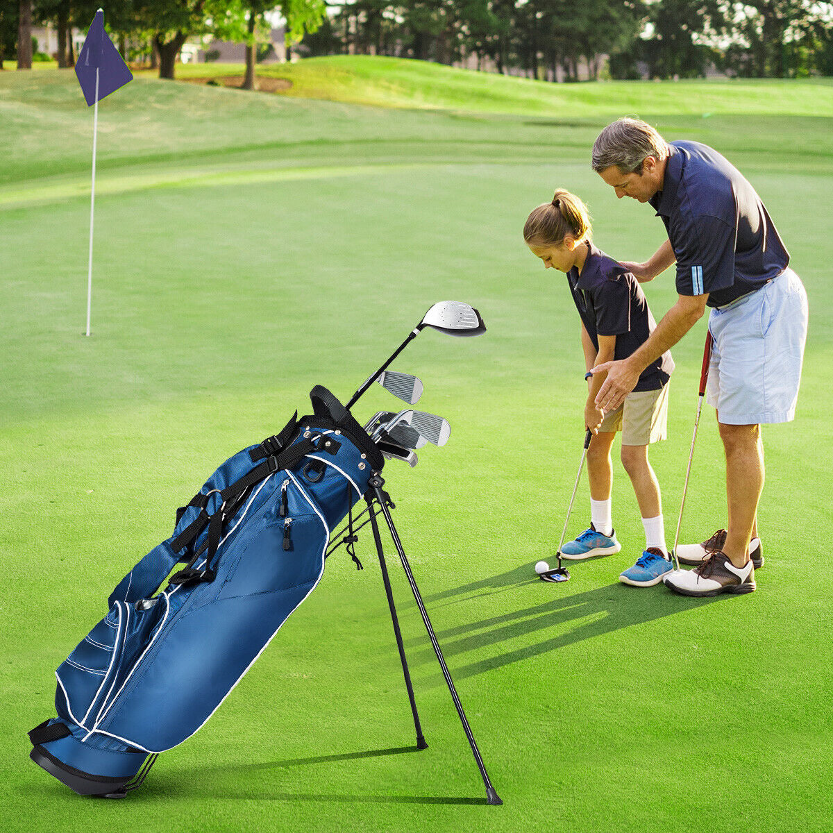 Golf Stand Cart Bag with 4 Way Divider Carry Organizer Pockets-BlueÂ