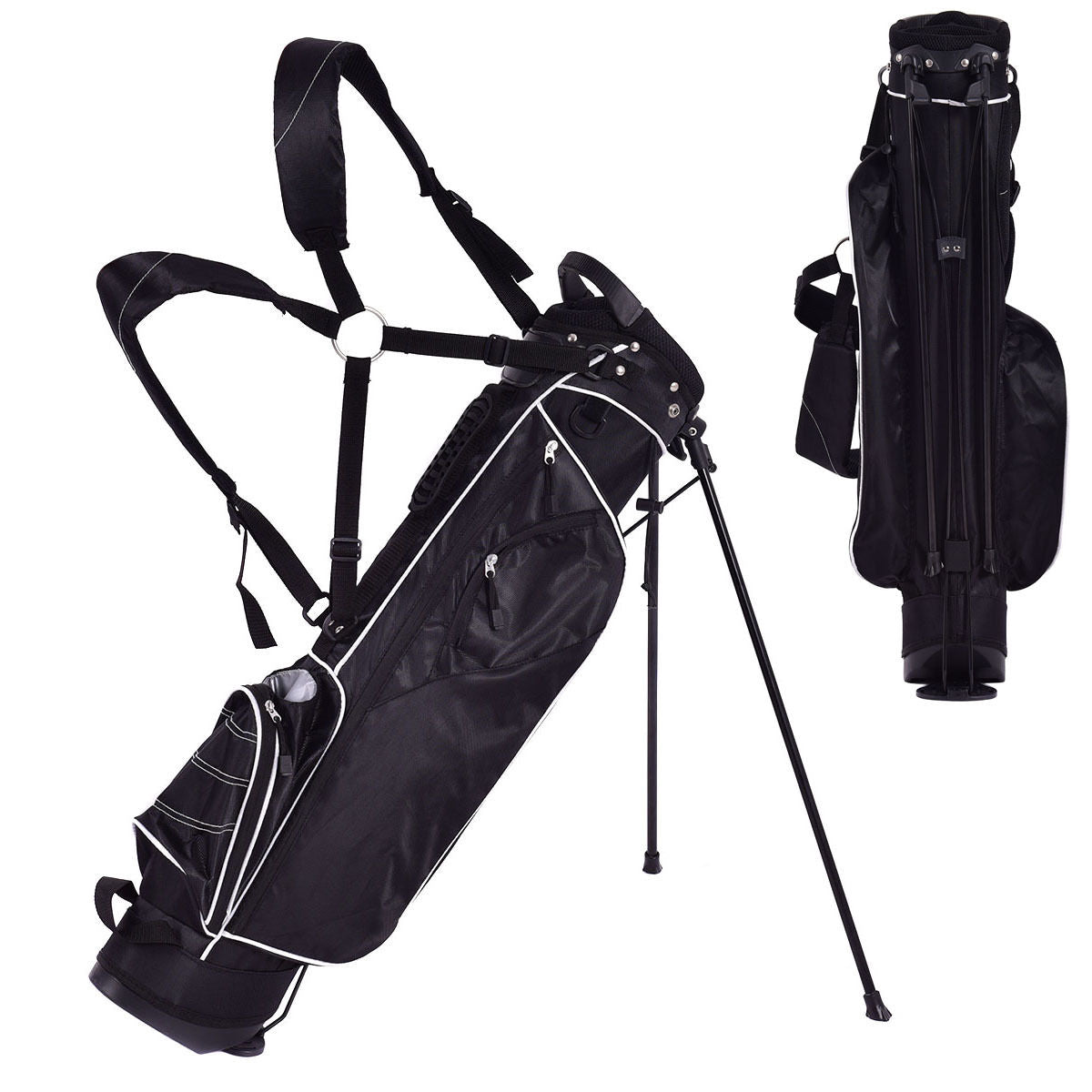Golf Stand Cart Bag with 4 Way Divider Carry Organizer Pockets-BlackÂ