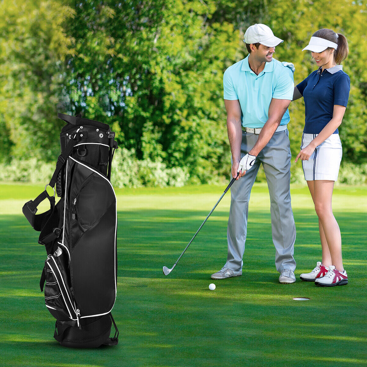 Golf Stand Cart Bag with 4 Way Divider Carry Organizer Pockets-BlackÂ