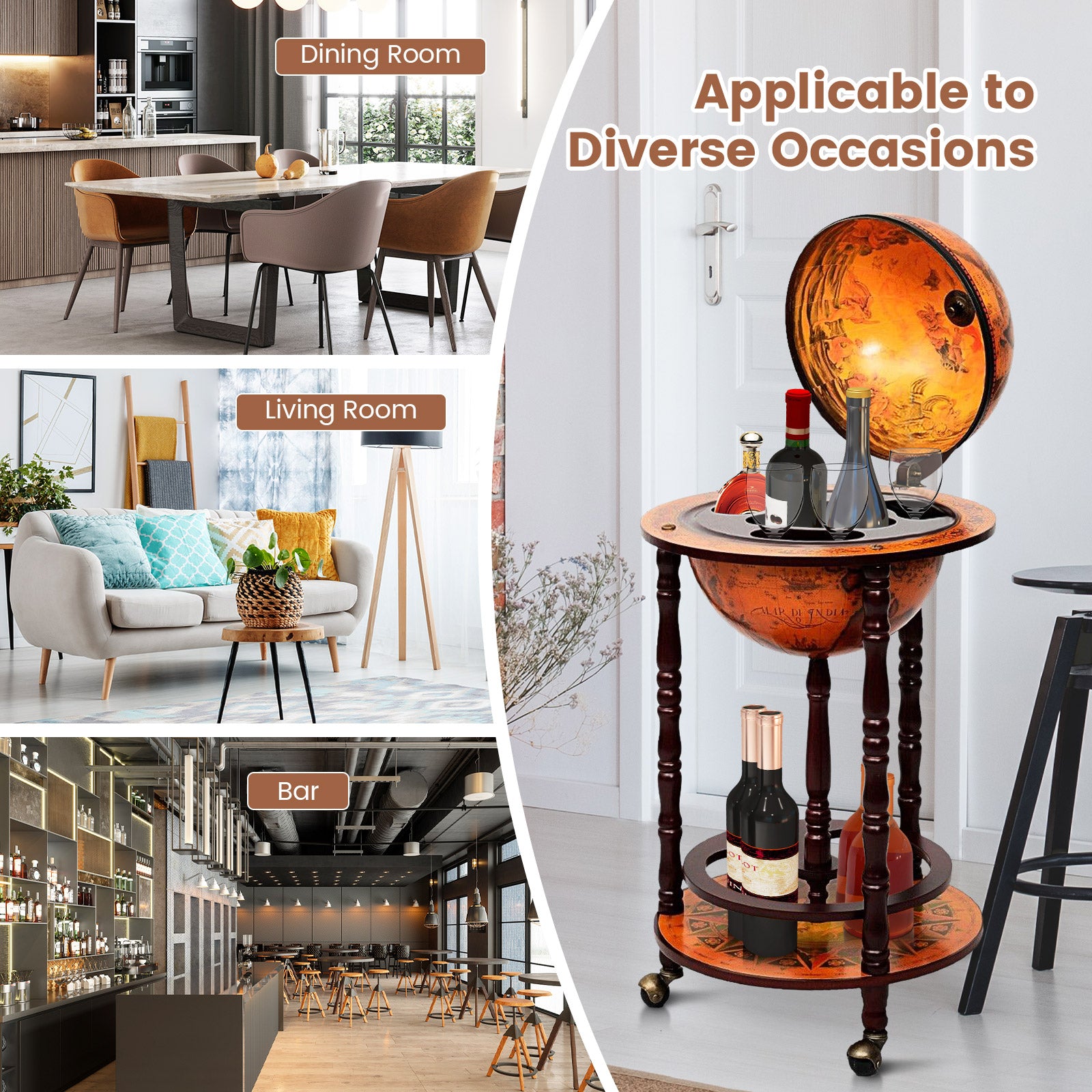 16th Century Wood Globe Wine Bar StandÂ