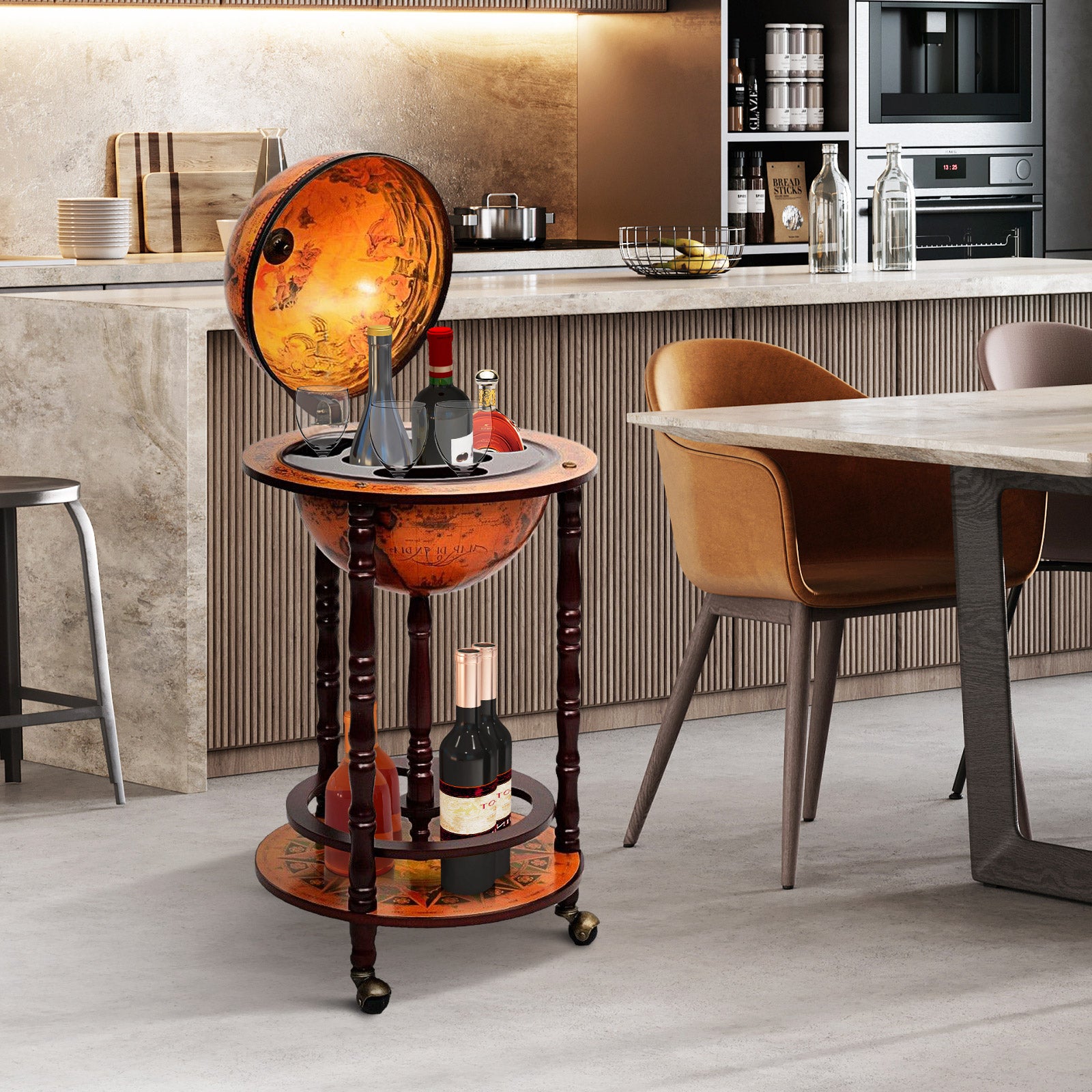16th Century Wood Globe Wine Bar StandÂ