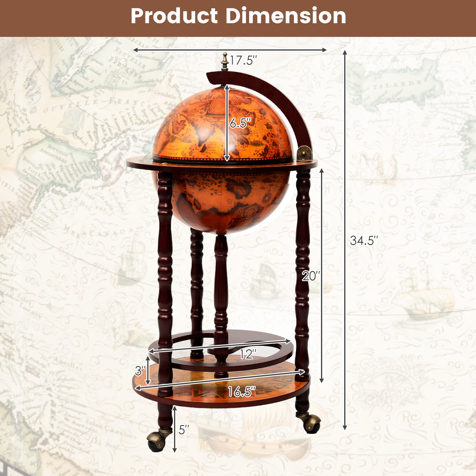 16th Century Wood Globe Wine Bar StandÂ