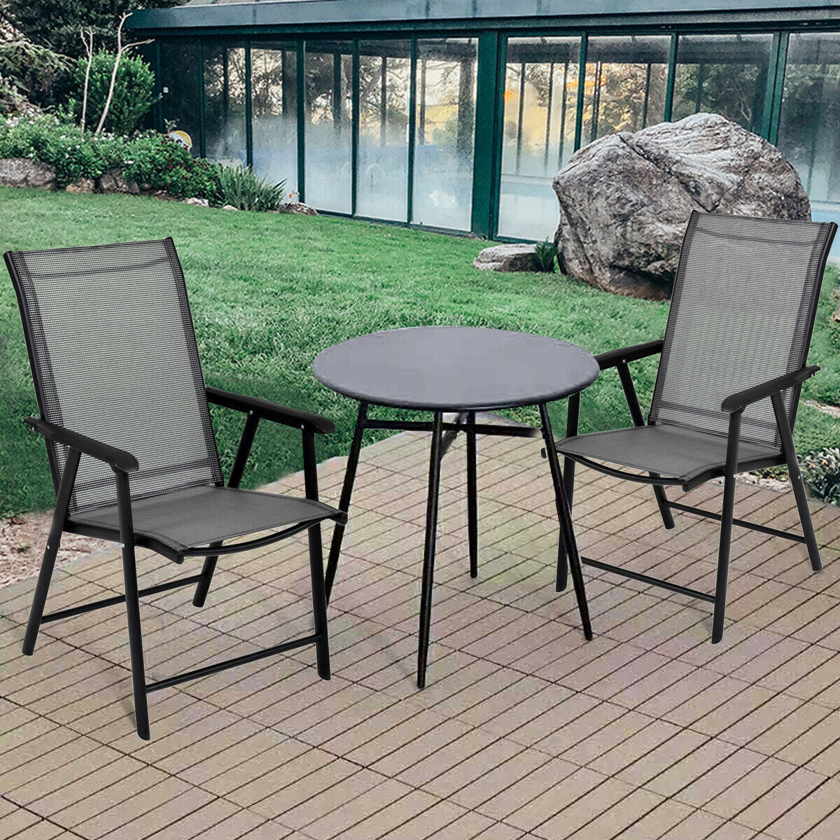 Set of 2 Outdoor Patio Folding Chairs-GrayÂ