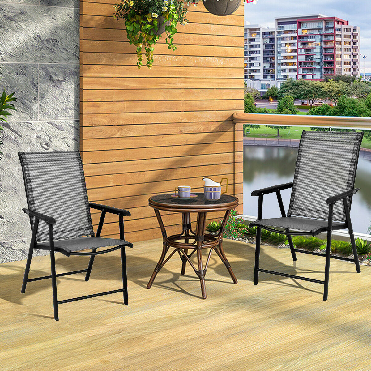 Set of 2 Outdoor Patio Folding Chairs-GrayÂ