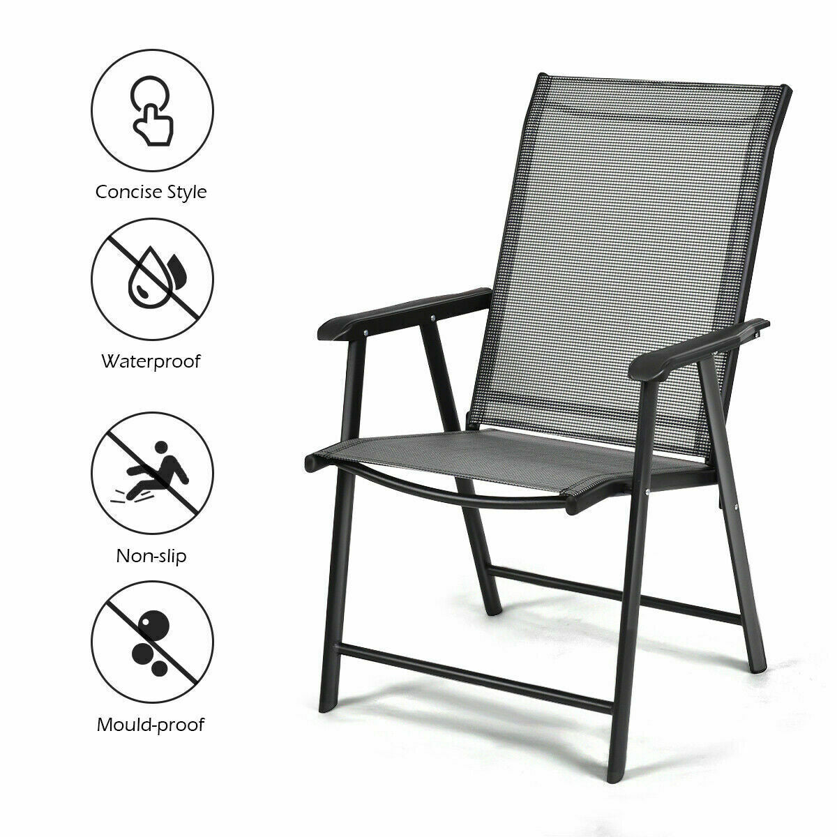Set of 2 Outdoor Patio Folding Chairs-GrayÂ