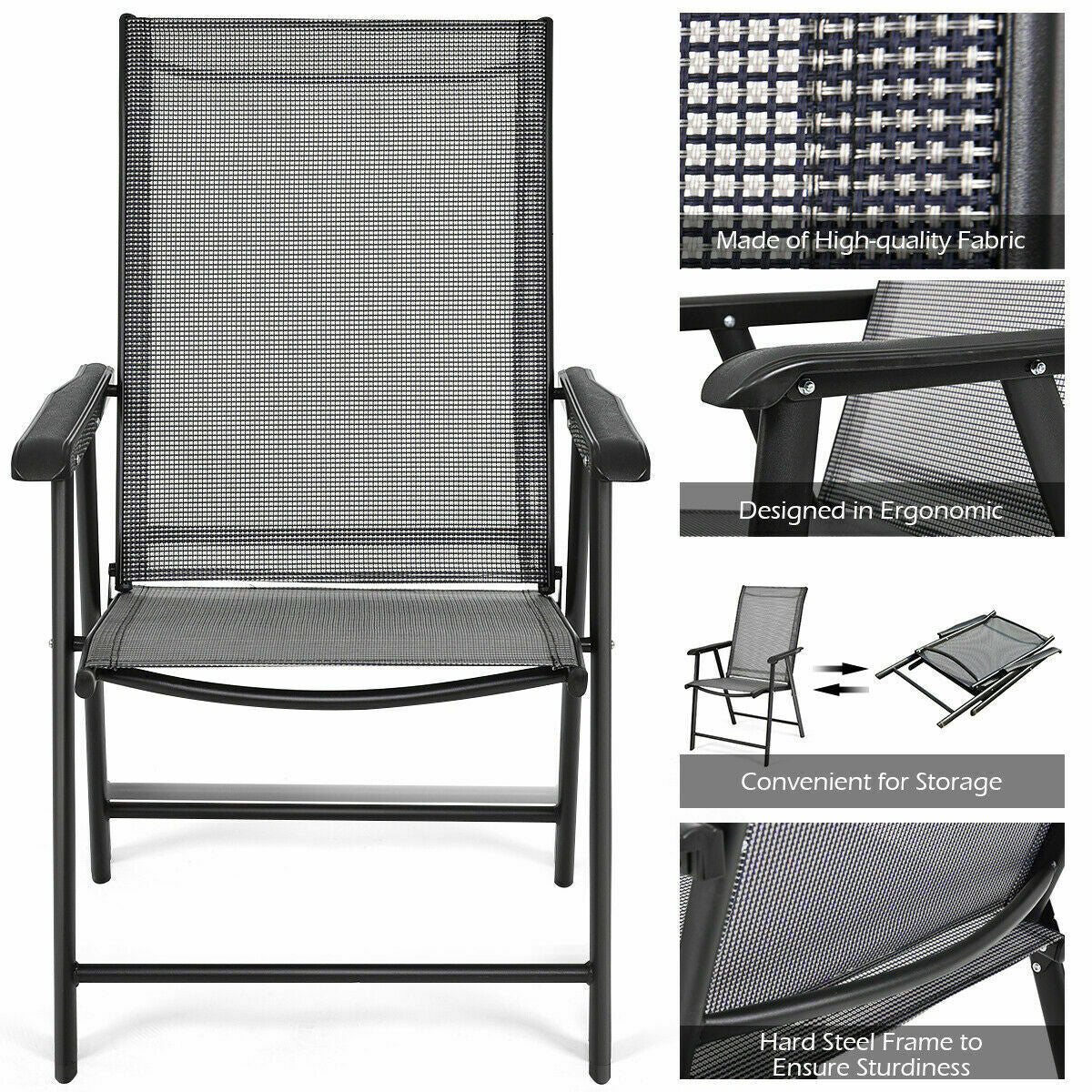 Set of 2 Outdoor Patio Folding Chairs-GrayÂ