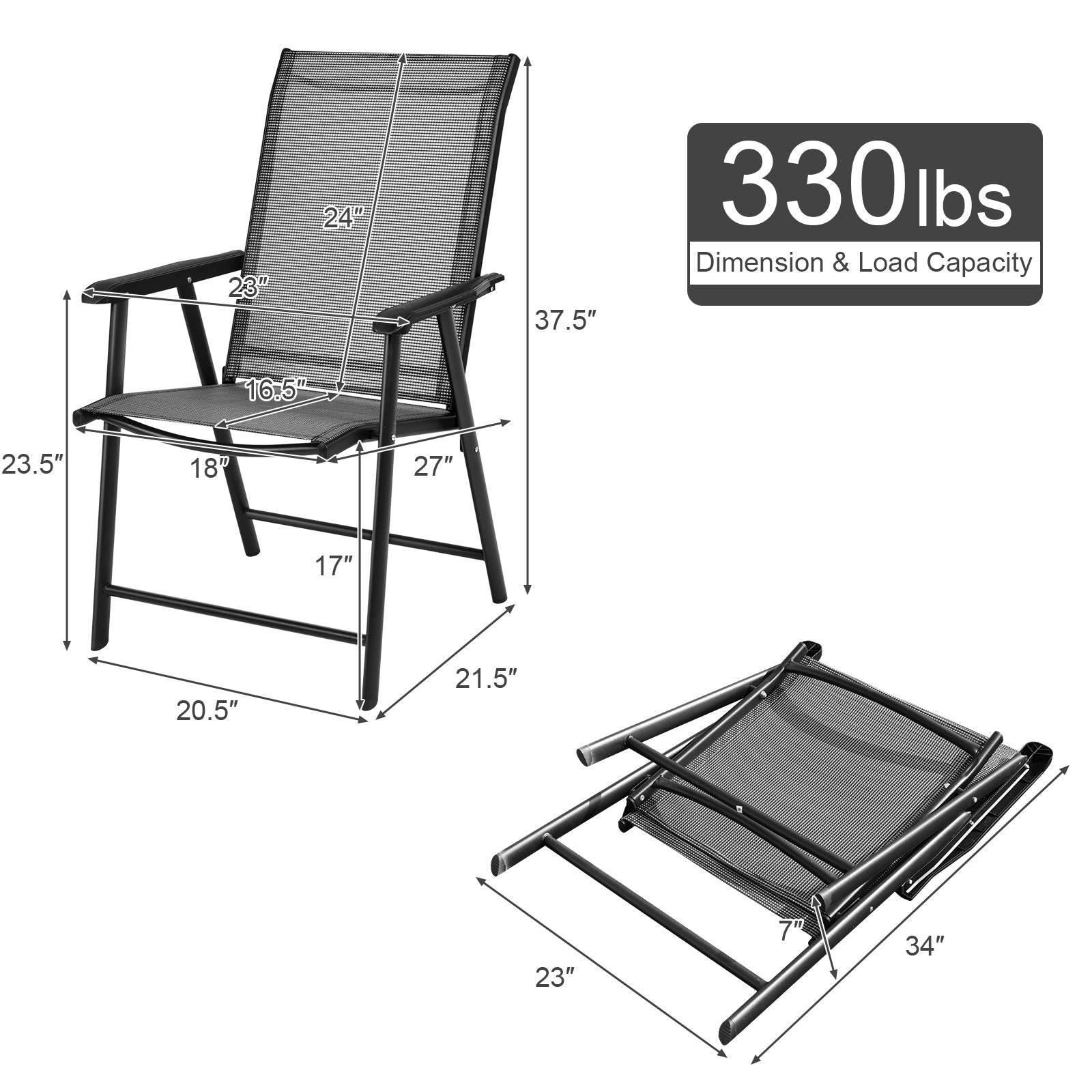 Set of 2 Outdoor Patio Folding Chairs-GrayÂ