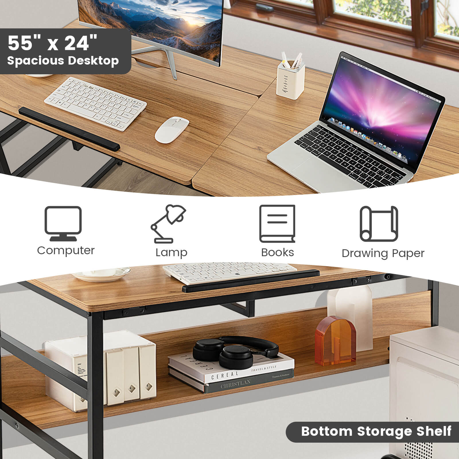 55" Tiltable Drafting Drawing Table-WalnutÂ