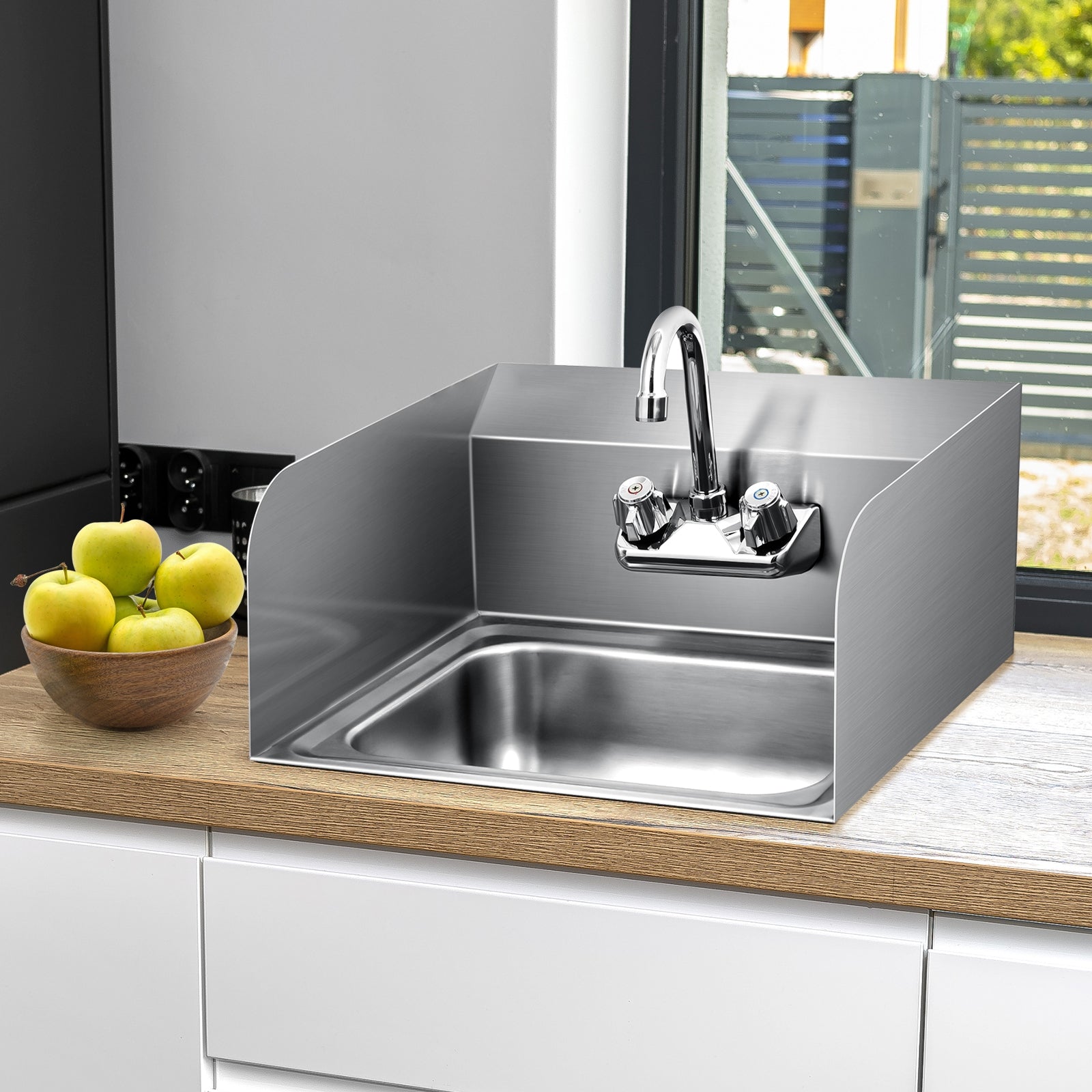 Stainless Steel Sink Wall Mount Hand Washing Sink with Faucet and Side SplashÂ