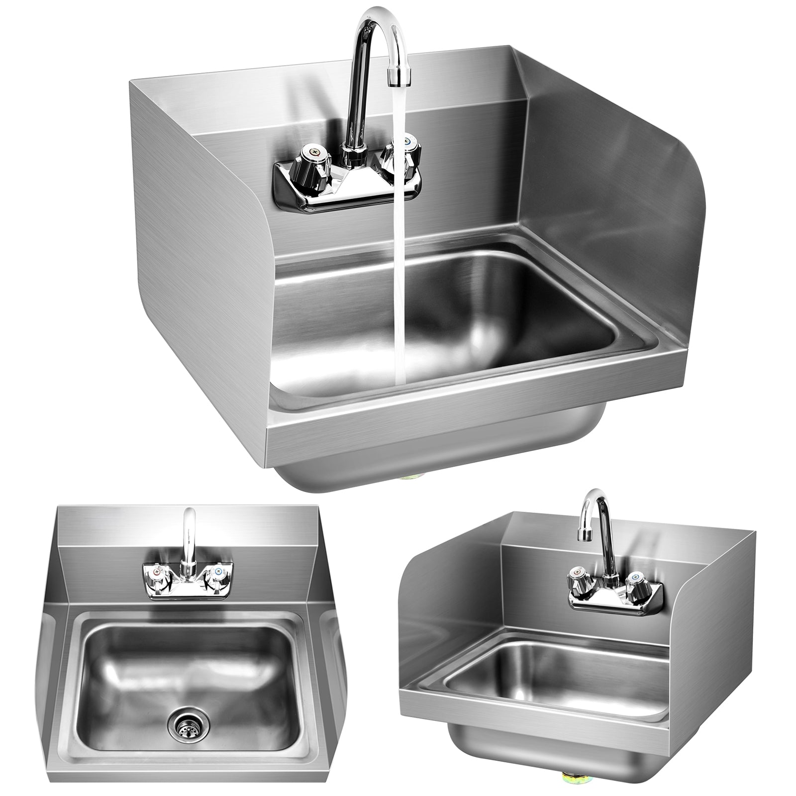 Stainless Steel Sink Wall Mount Hand Washing Sink with Faucet and Side SplashÂ