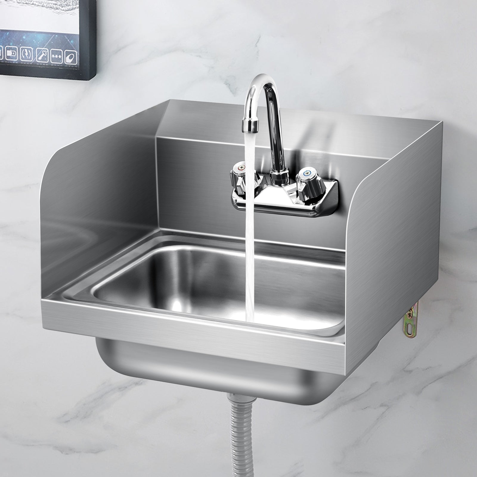 Stainless Steel Sink Wall Mount Hand Washing Sink with Faucet and Side SplashÂ