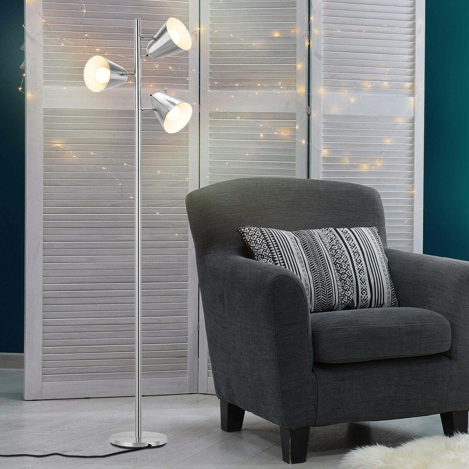 64 Inch 3-Light LED Floor Lamp Reading Light for Living Room Bedroom-SilverÂ