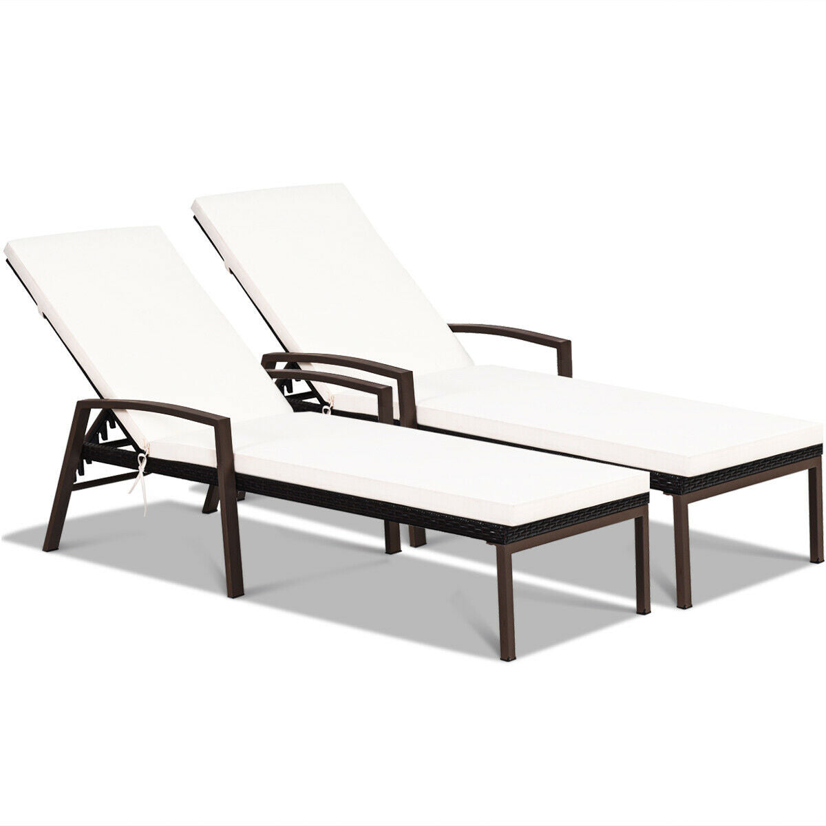 2 Pieces Patio Rattan Adjustable Back Lounge Chair with Armrest and Removable Cushions-WhiteÂ