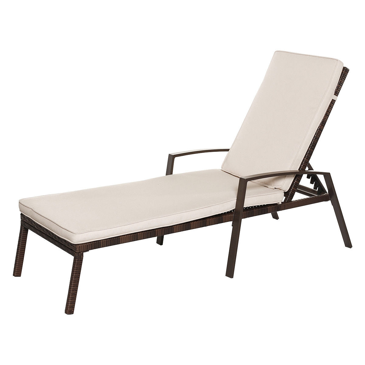 2 Pieces Patio Rattan Adjustable Back Lounge Chair with Armrest and Removable Cushions-WhiteÂ