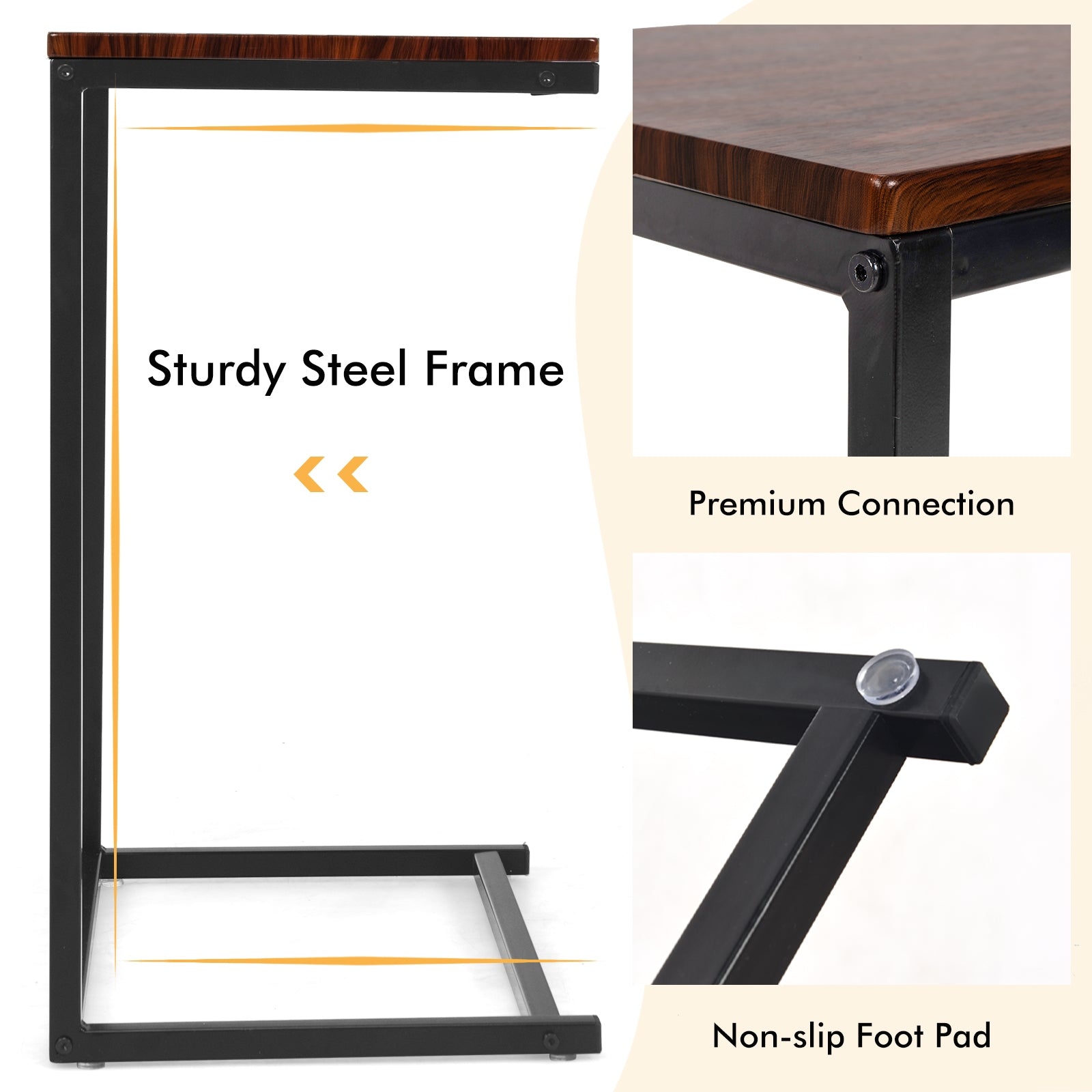 26 Inch Beside Sofa Laptop Holder End Stand Desk-Dark BrownÂ