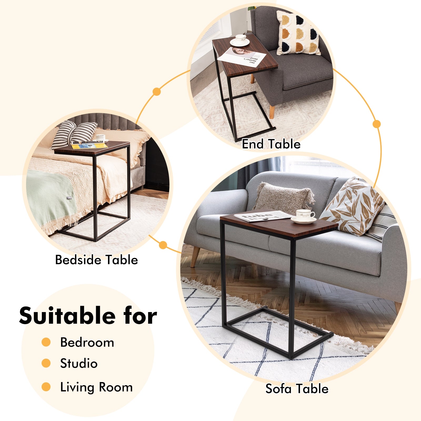 26 Inch Beside Sofa Laptop Holder End Stand Desk-Dark BrownÂ