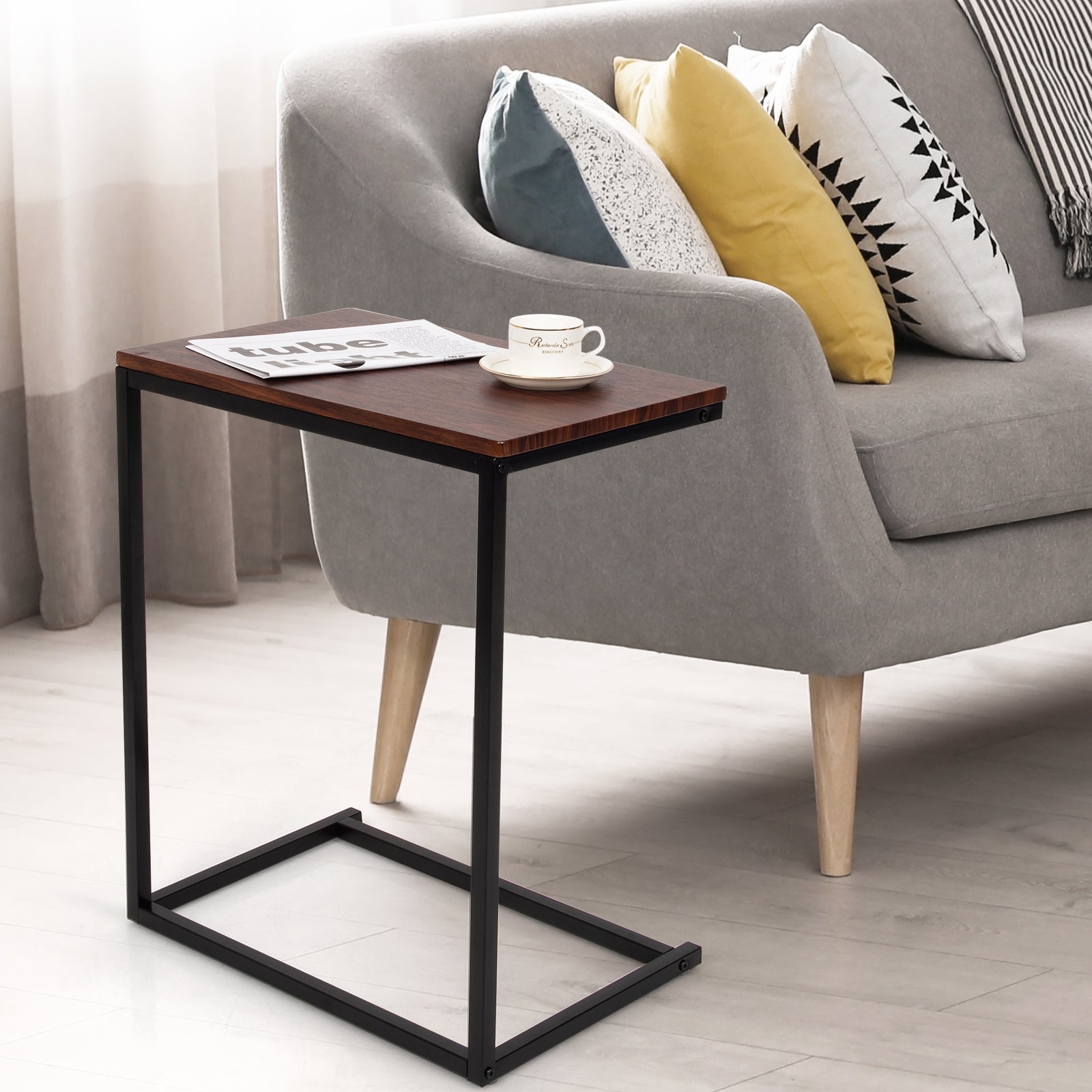 26 Inch Beside Sofa Laptop Holder End Stand Desk-Dark BrownÂ