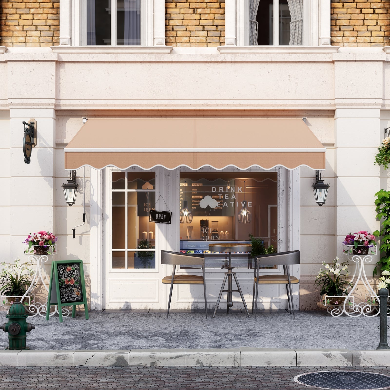 8FT × 6.5FT Retractable Aluminum Patio Sun Awning-BeigeÂ