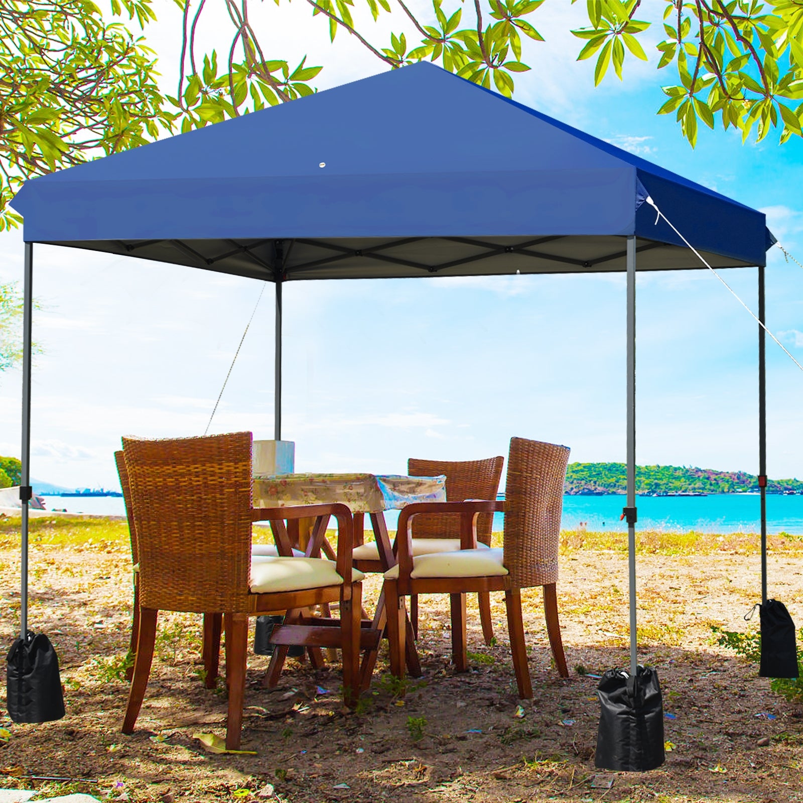 8’x8' Outdoor Pop up Canopy Tent w/Roller Bag-BlueÂ