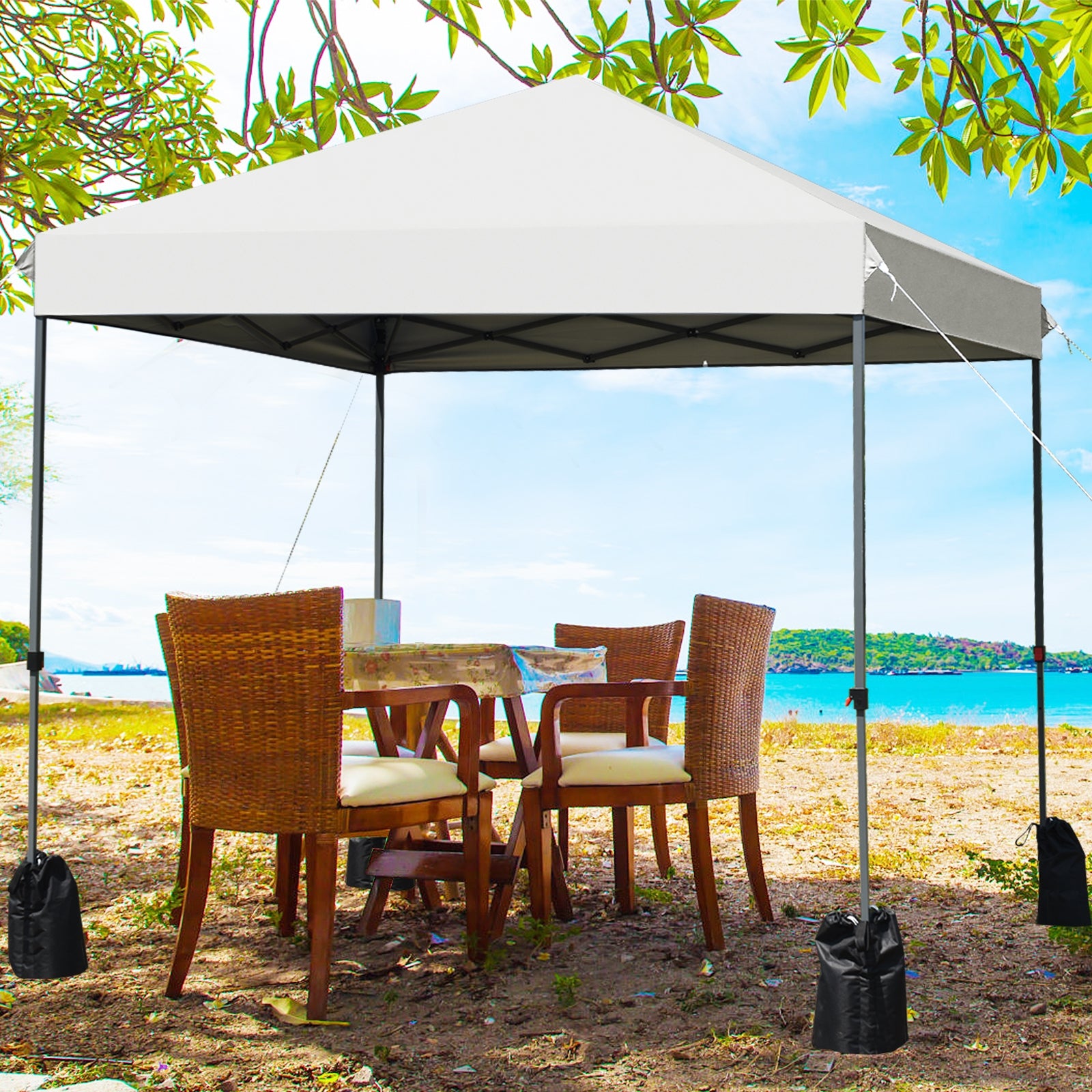 8’x8' Outdoor Pop up Canopy Tent w/Roller Bag-WhiteÂ