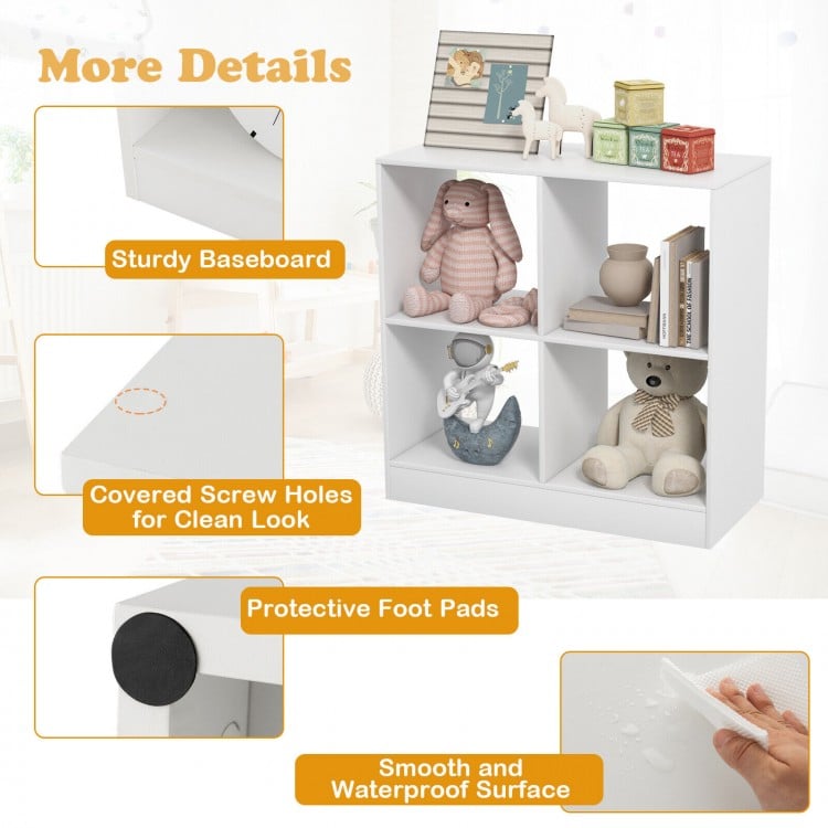4-Cube Kids Bookcase with Open Shelves-White