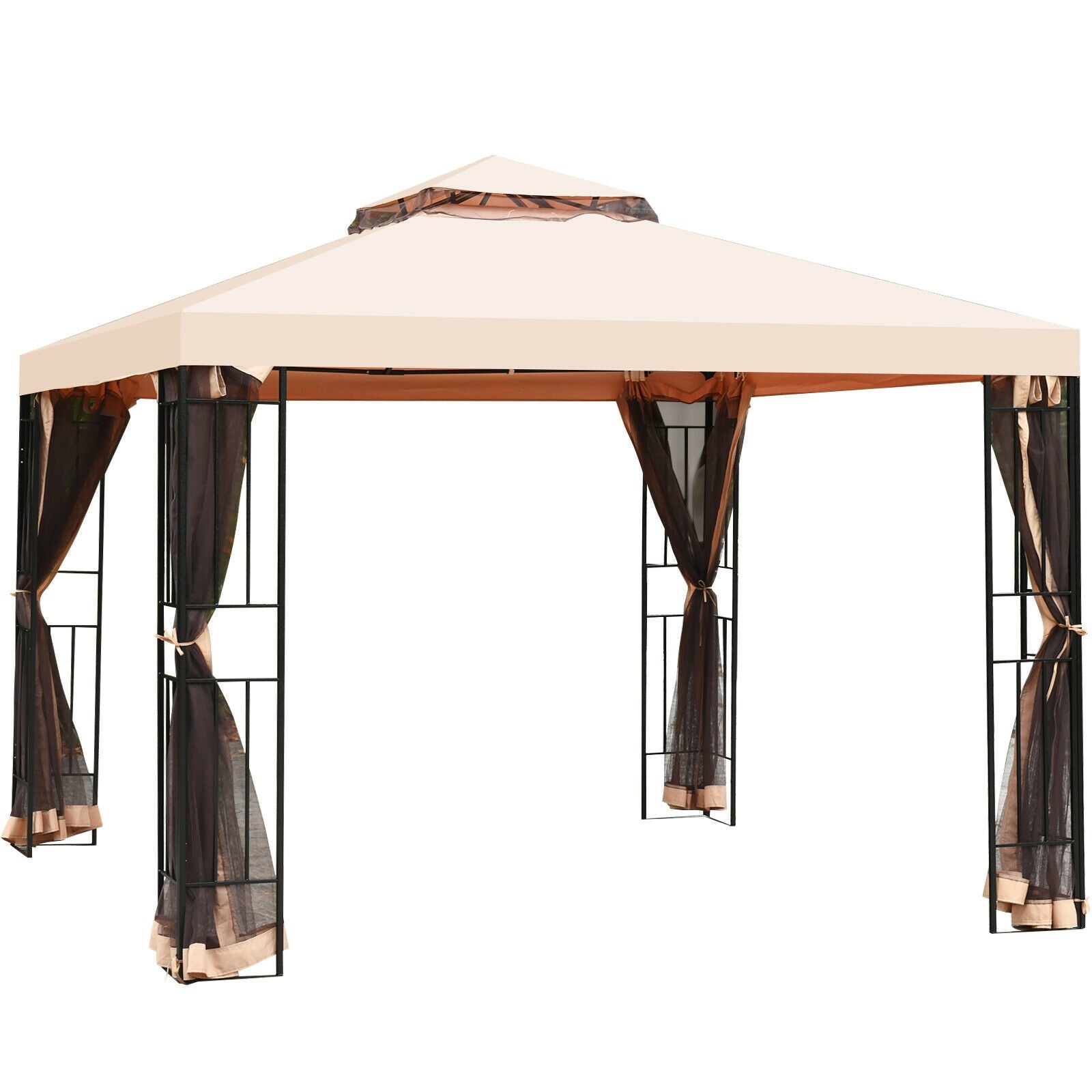 10 x 10 Feet 2-Tier Vented Metal Canopy with Mosquito NettingÂ