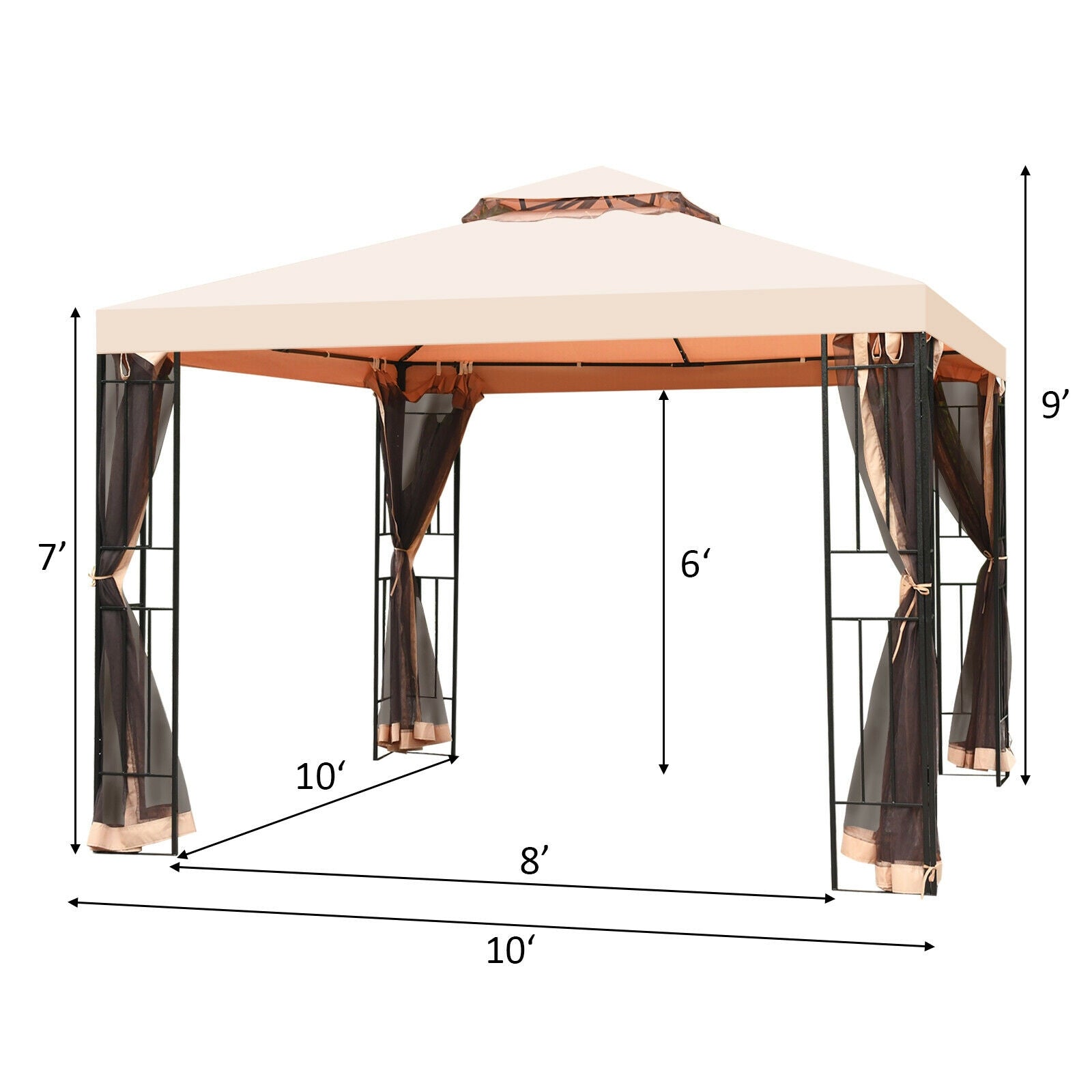 10 x 10 Feet 2-Tier Vented Metal Canopy with Mosquito NettingÂ
