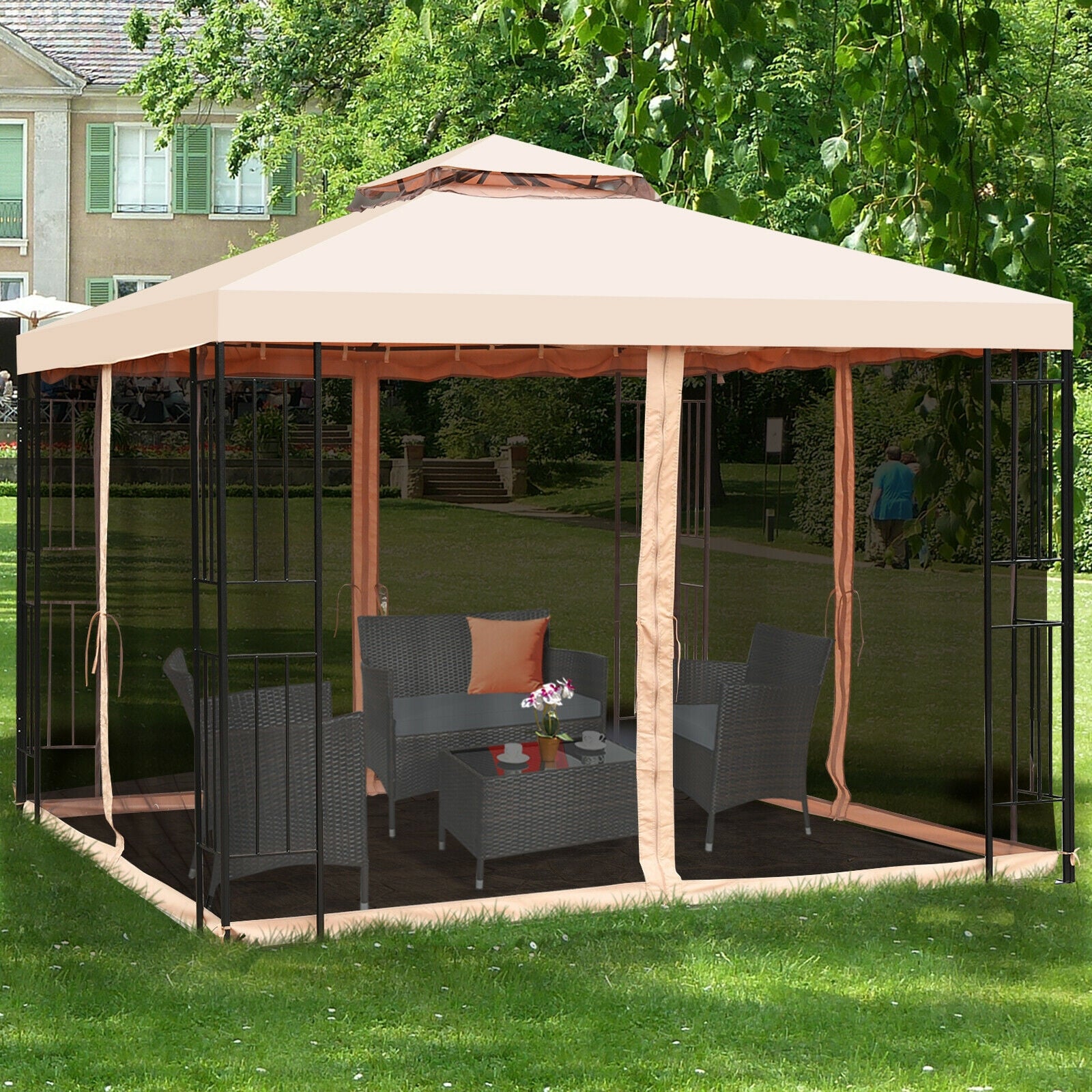 10 x 10 Feet 2-Tier Vented Metal Canopy with Mosquito NettingÂ