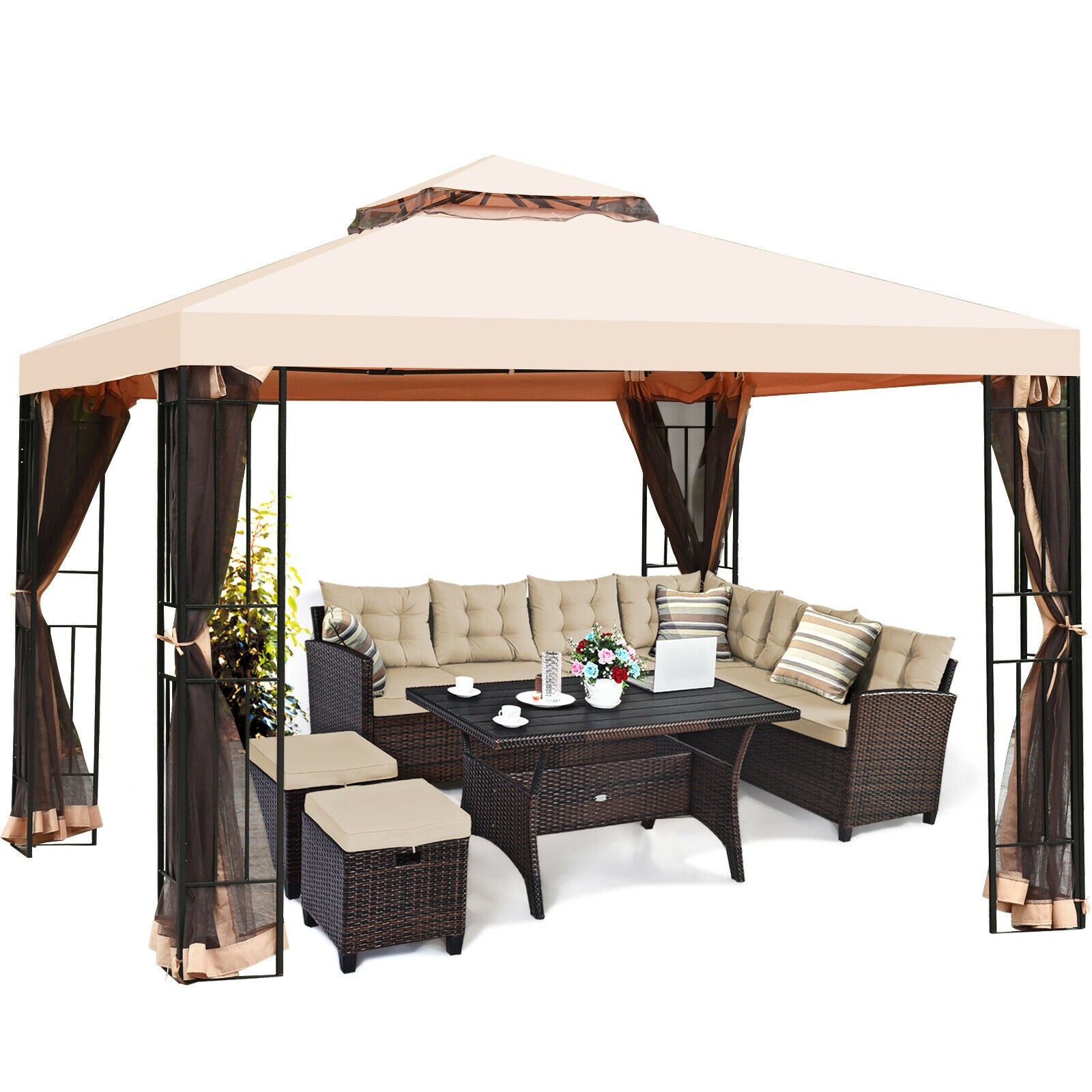 10 x 10 Feet 2-Tier Vented Metal Canopy with Mosquito NettingÂ