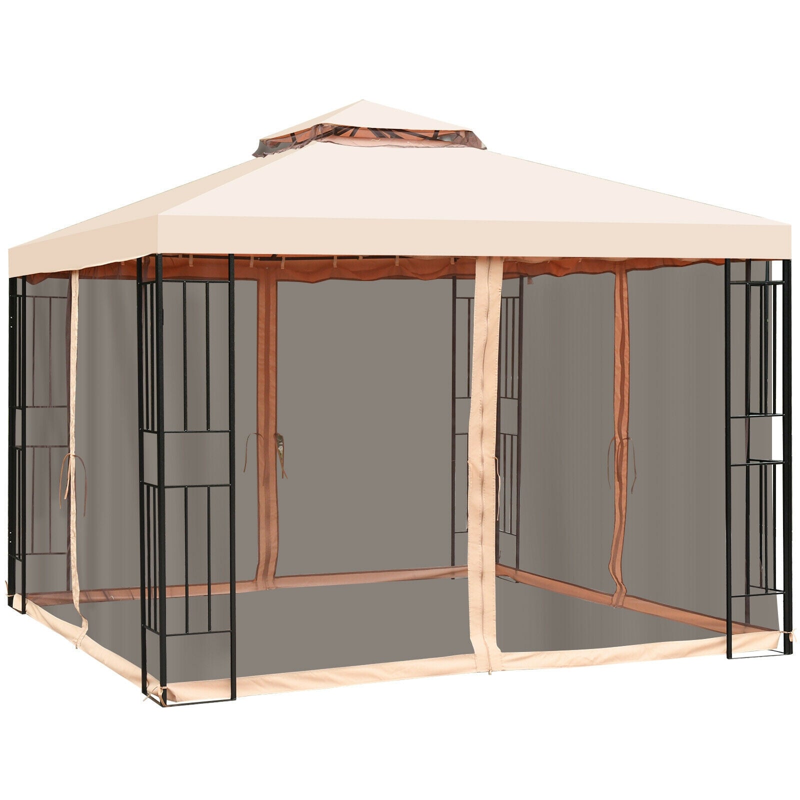 10 x 10 Feet 2-Tier Vented Metal Canopy with Mosquito NettingÂ