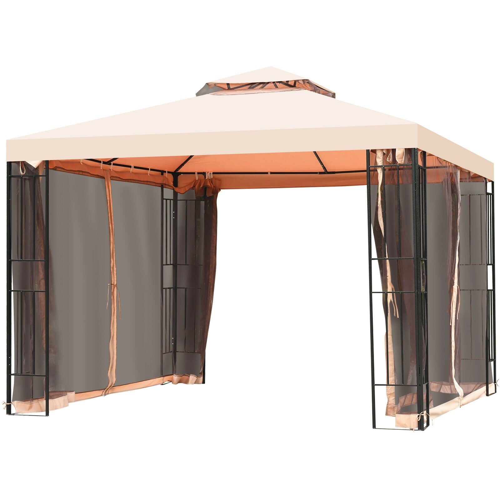10 x 10 Feet 2-Tier Vented Metal Canopy with Mosquito NettingÂ