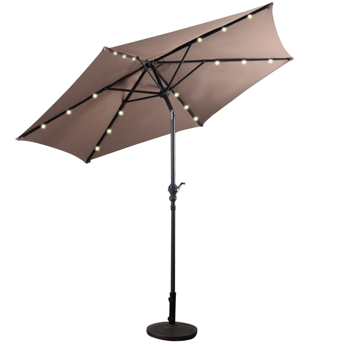 9' Solar LED Lighted Patio Market Umbrella Tilt Adjustment Crank Lift -Tan