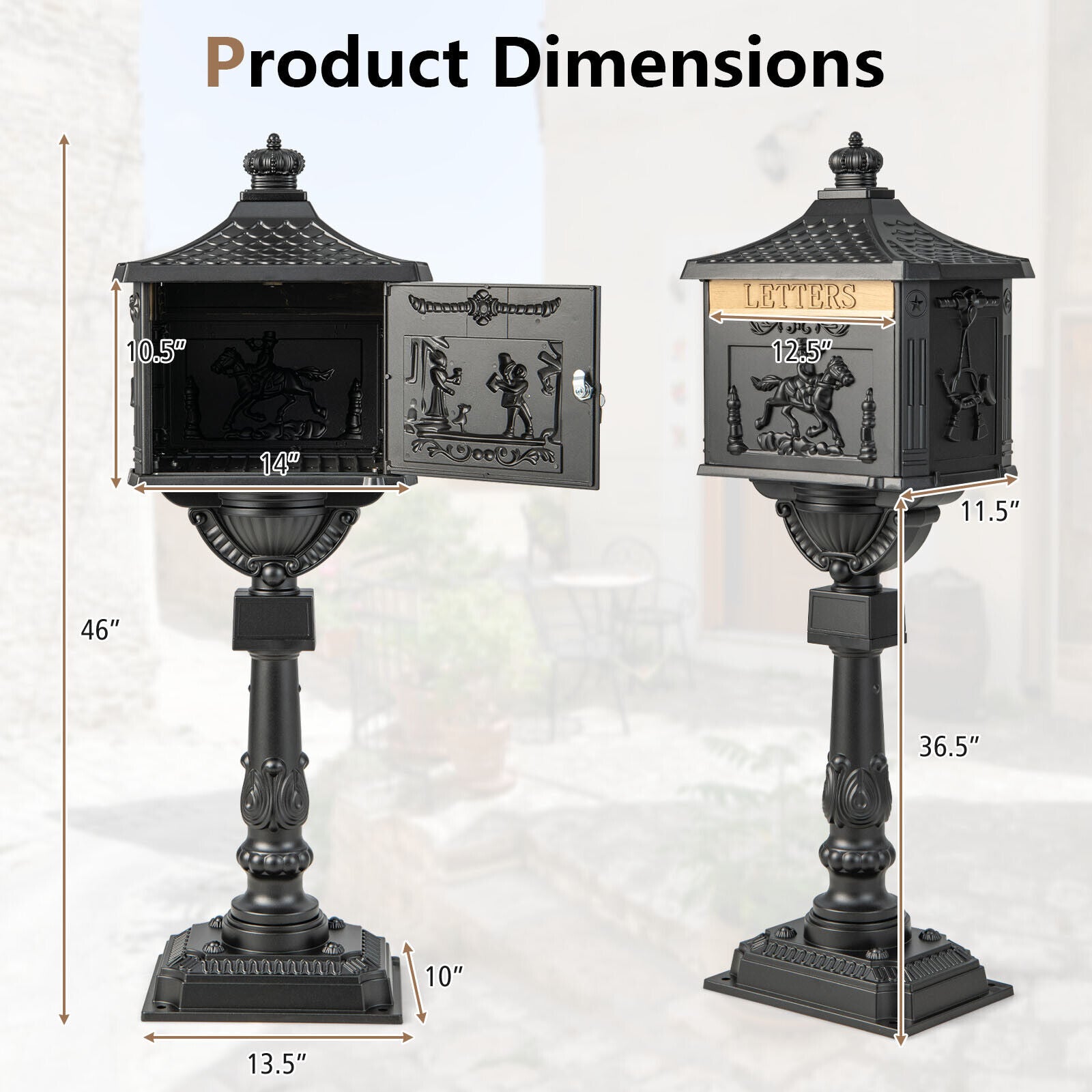 Retro Cast Aluminum Mailbox Security Postal Letter Box with Baffle Door-BlackÂ